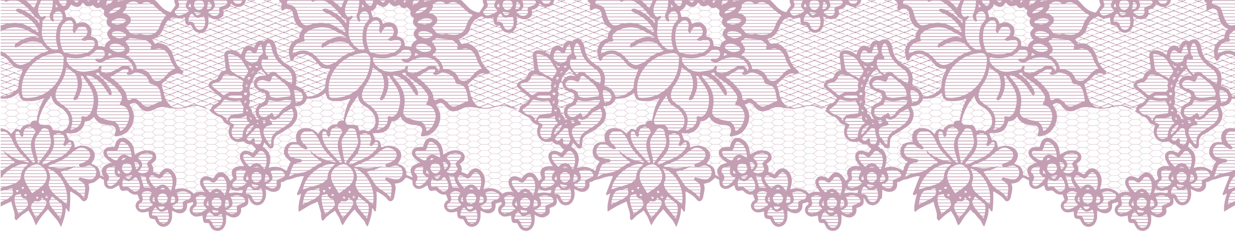 Pink lace fabric with floral and leaf patterns and scalloped edges.