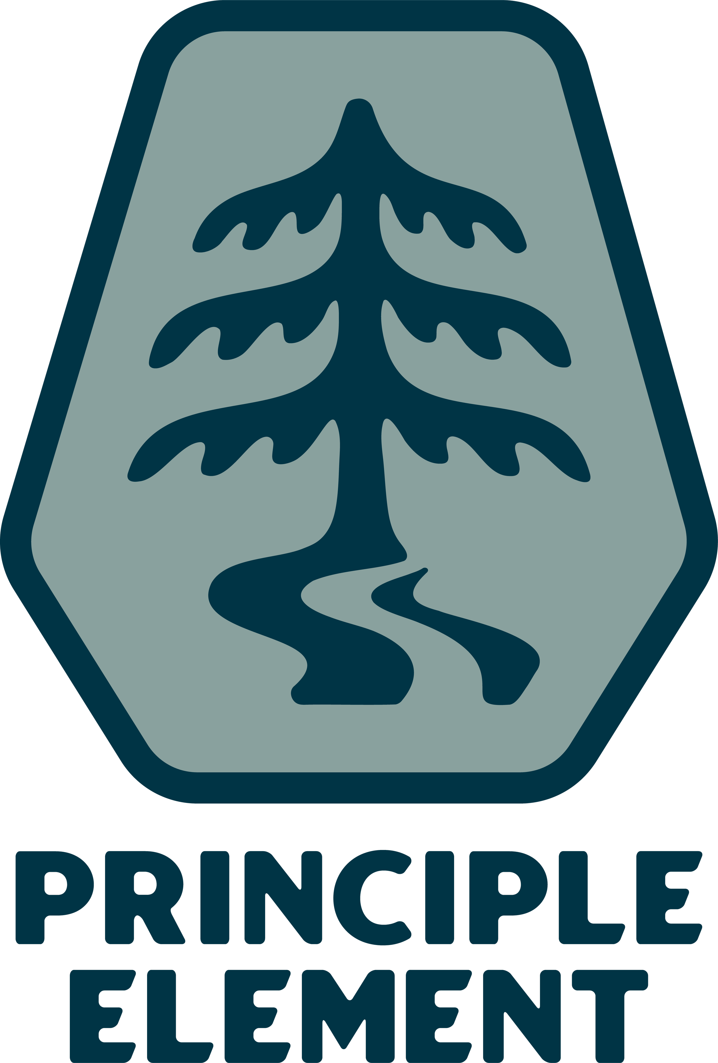 A logo with a stylized leaf and a curved line resembling a river, with the text " PRINCIPLE ELEMENT" underneath.