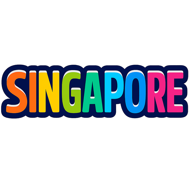 Colorful text spelling out 'SINGAPORE' with each letter in a different bright color.