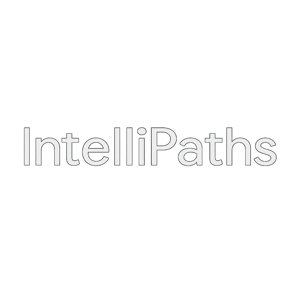 Gray background with the text 'IntelliPaths' centered in white, outlined font.