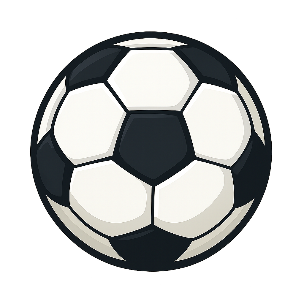 Illustration of a soccer ball with black and white pentagon and hexagon patches.
