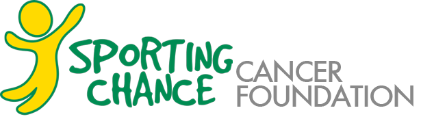 Logo of Sporting Chance Cancer Foundation featuring a stylized yellow and green human figure and green text.