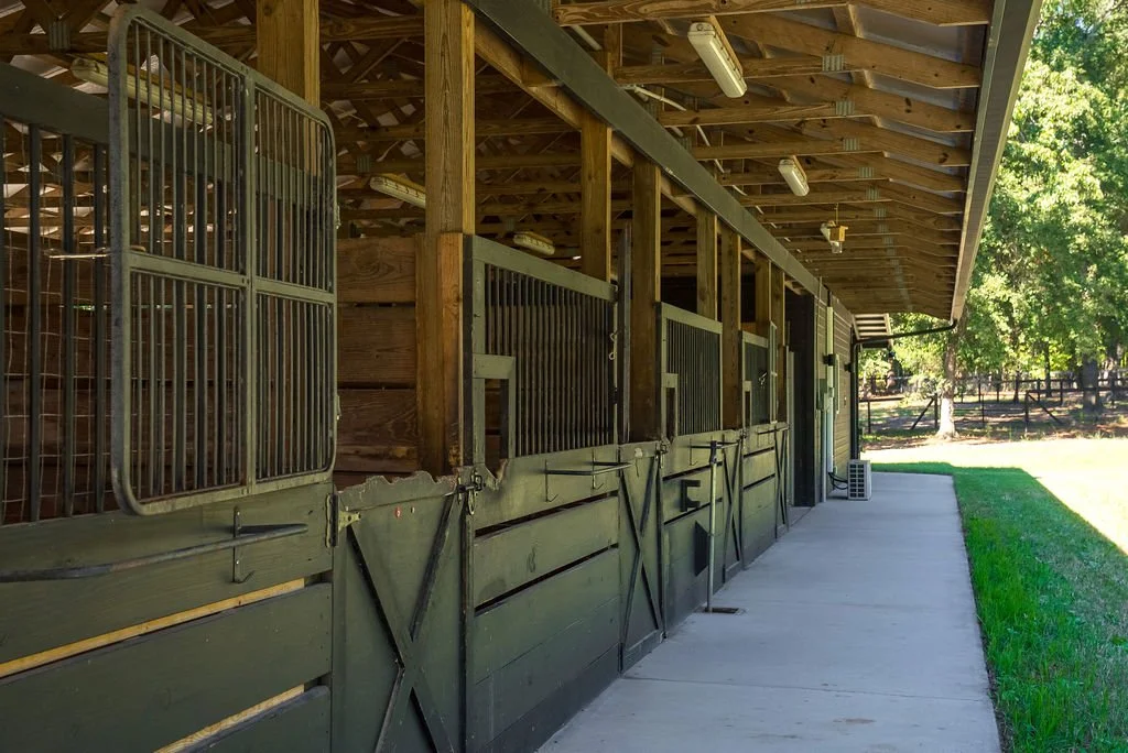 4 12x12 rubber-matted stalls on each side