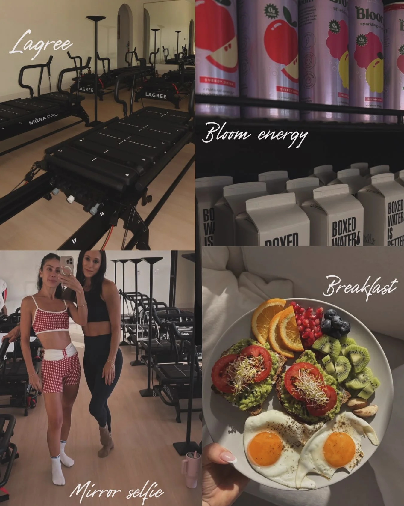 The perfect morning routine ✨ Lagree class, mirror selfie, Bloom + a healthy breakfast. The best way to start the day 🤍