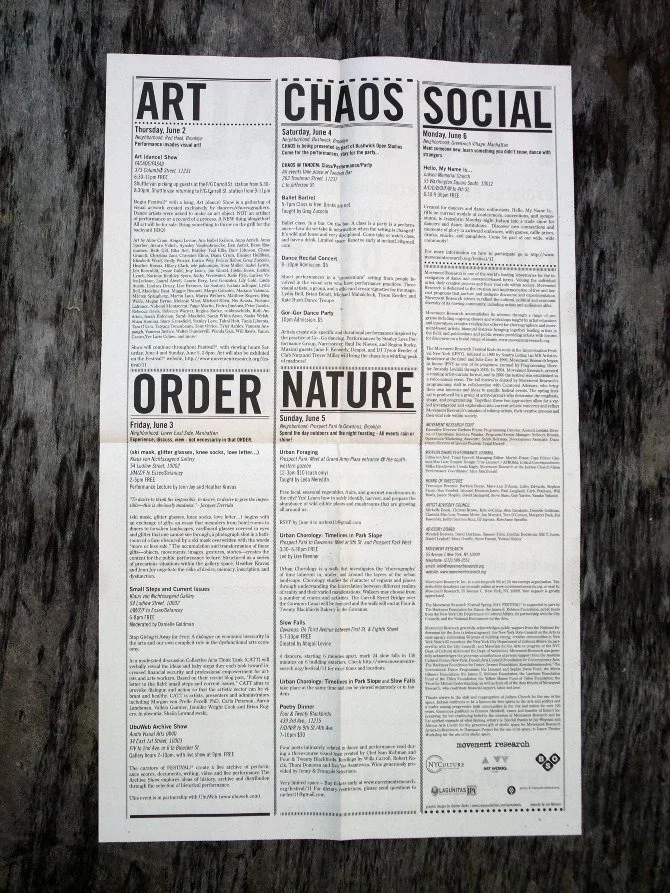 Publication design for Movement Research.