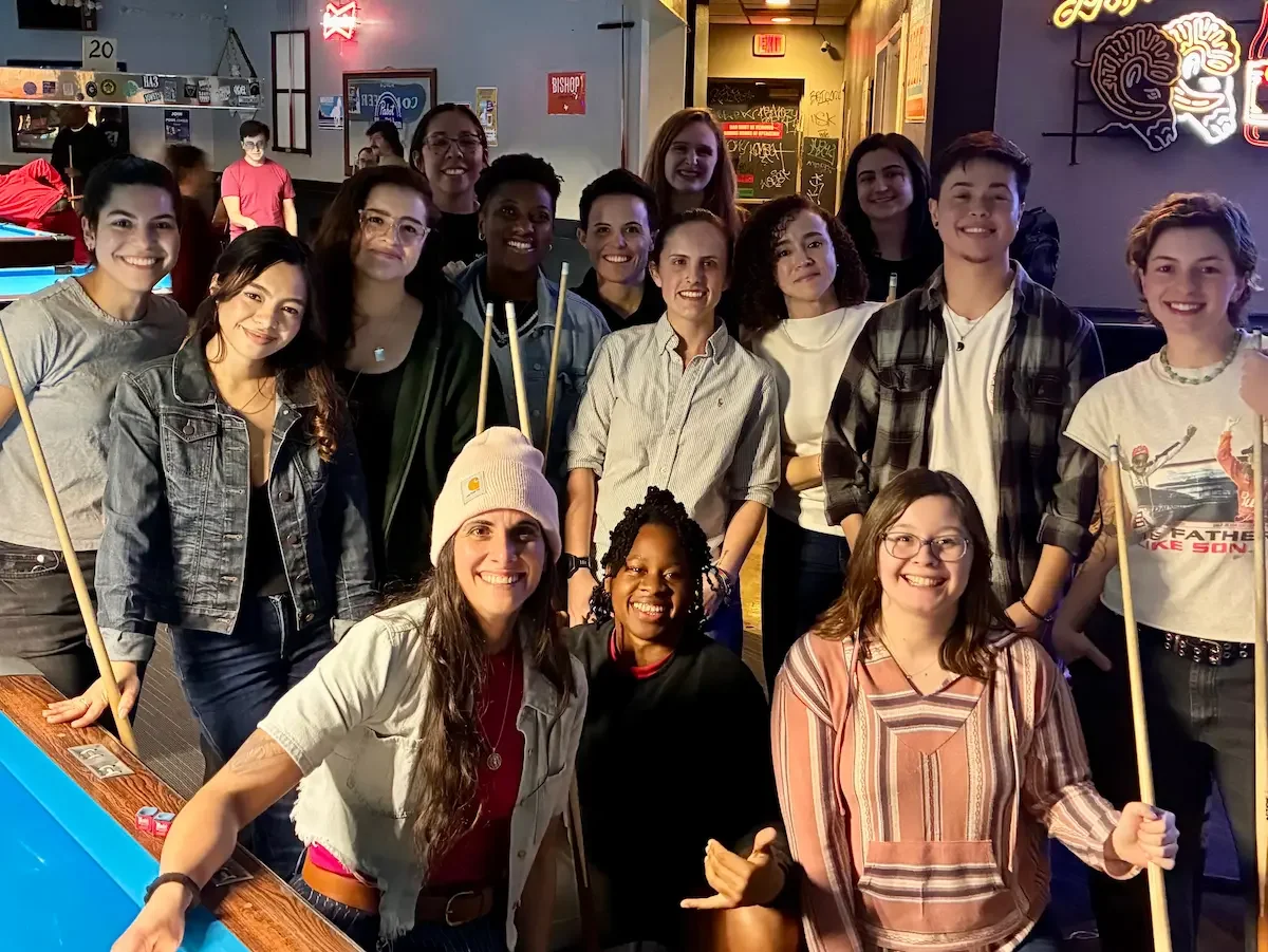 Lesbian club in Austin posing for a group photo at The Grand during an event hosted by Sapphic Weekly ATX