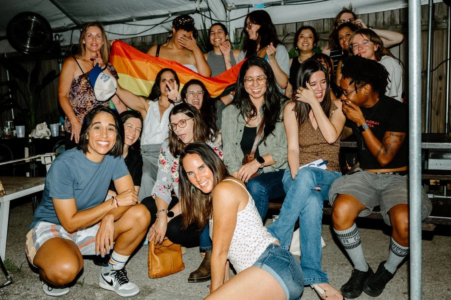 Members of Sapphic Weekly ATX, a weekly lesbian social club, gathered at an Austin hangout.