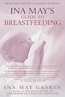 Book cover titled 'Ina May's Guide to Breastfeeding' featuring a baby breastfeeding.