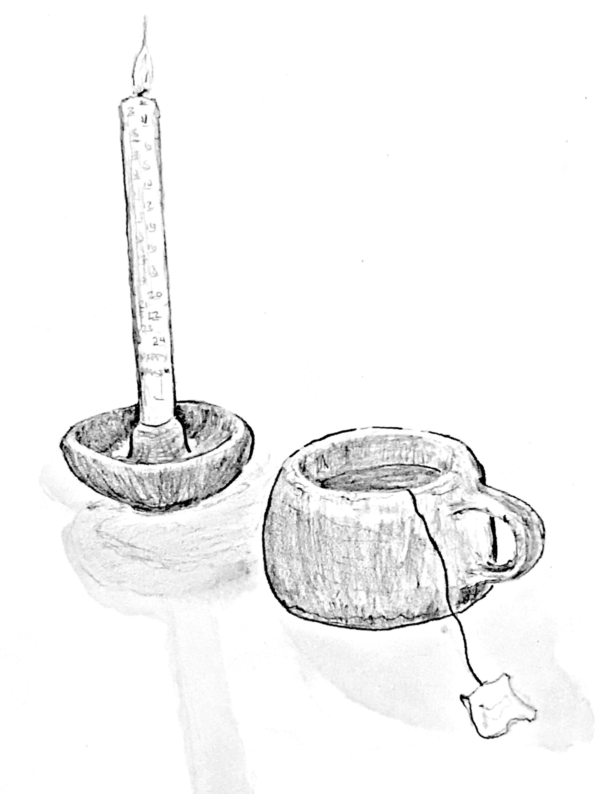 Sketch of a candlestick holder and a mug