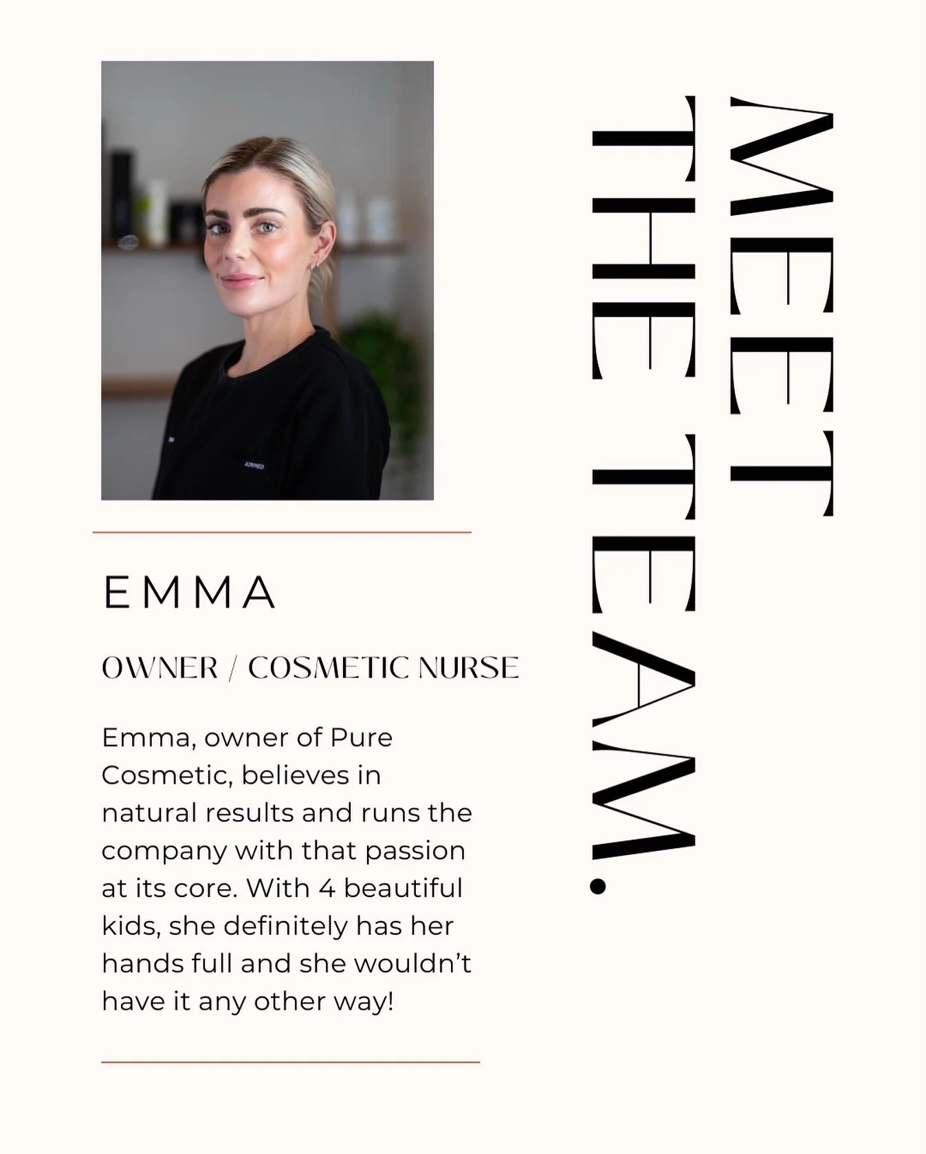 Meet Emma, the passionate owner of Pure Cosmetic. Experience personalised care and expert advice. Book your consultation with Emma today!