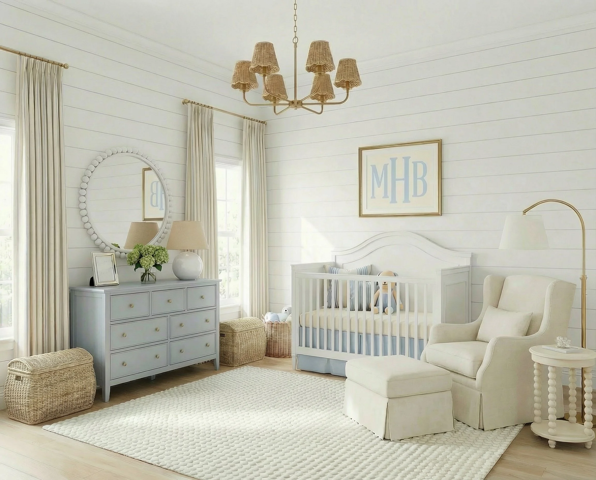 A Soft Blue &amp; Cream Nursery with Timeless Charm