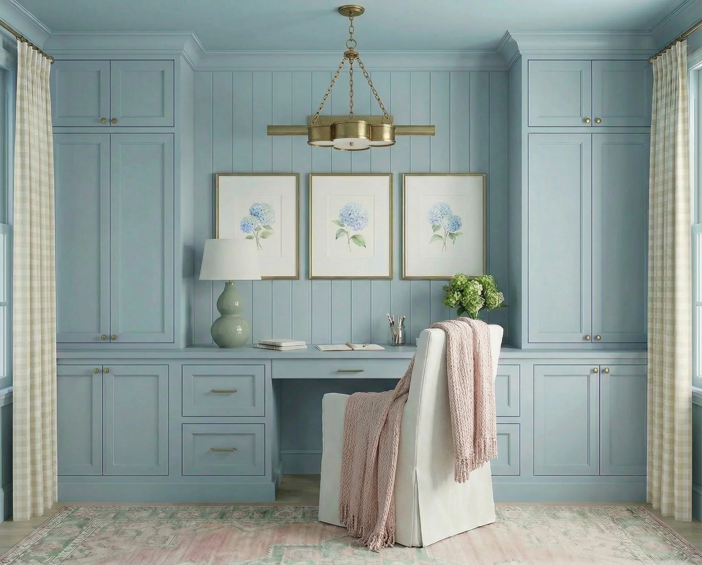 How to Recreate This Soft Blue Built-In Home Office