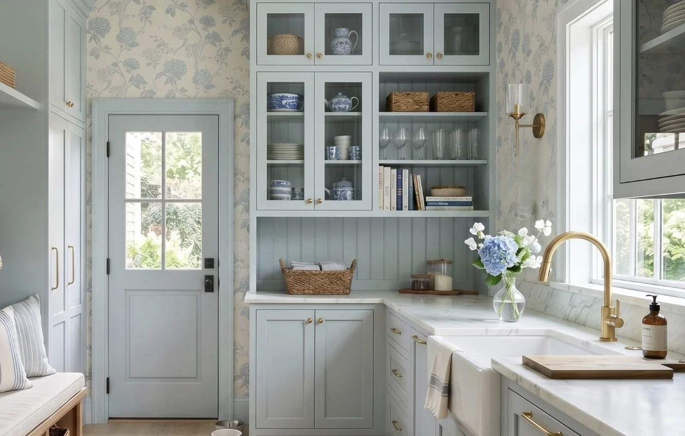 Soft Blue Mudroom with Classic Coastal Charm