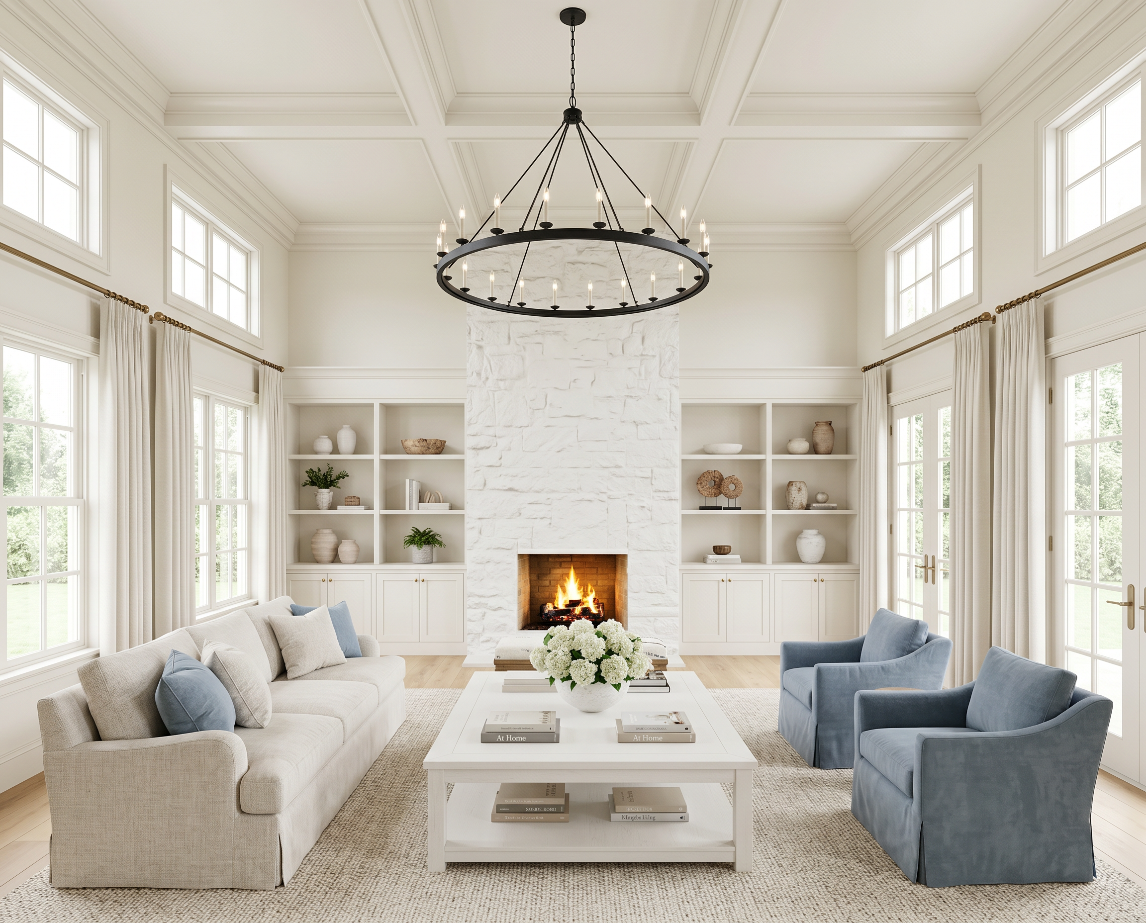 Soft &amp; Serene Living Room with Classic Blue Accents
