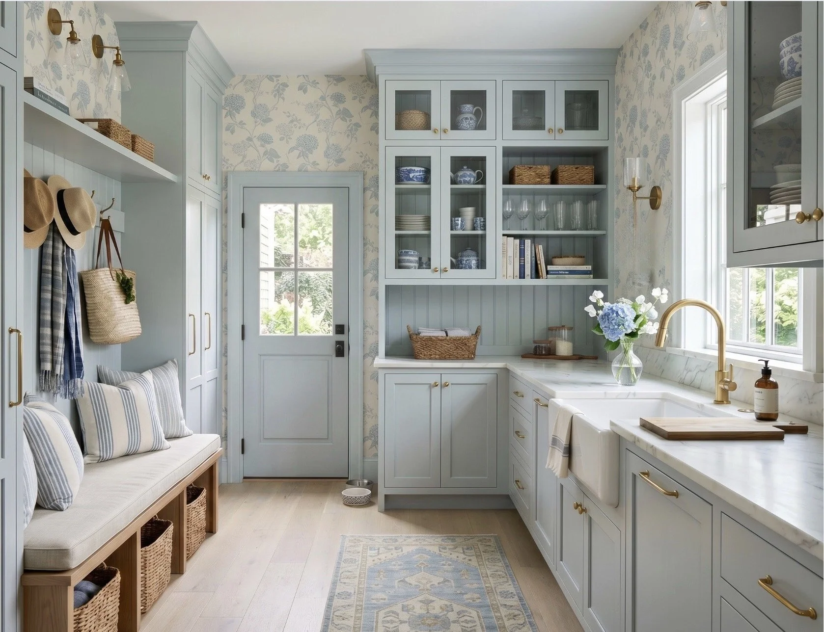 Soft Blue Mudroom with Coastal Charm 