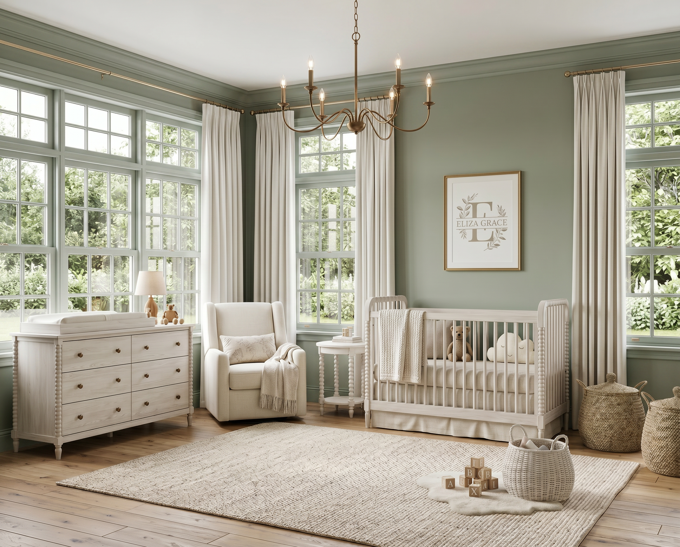 Soft Sage Green Nursery with Timeless Traditional Style