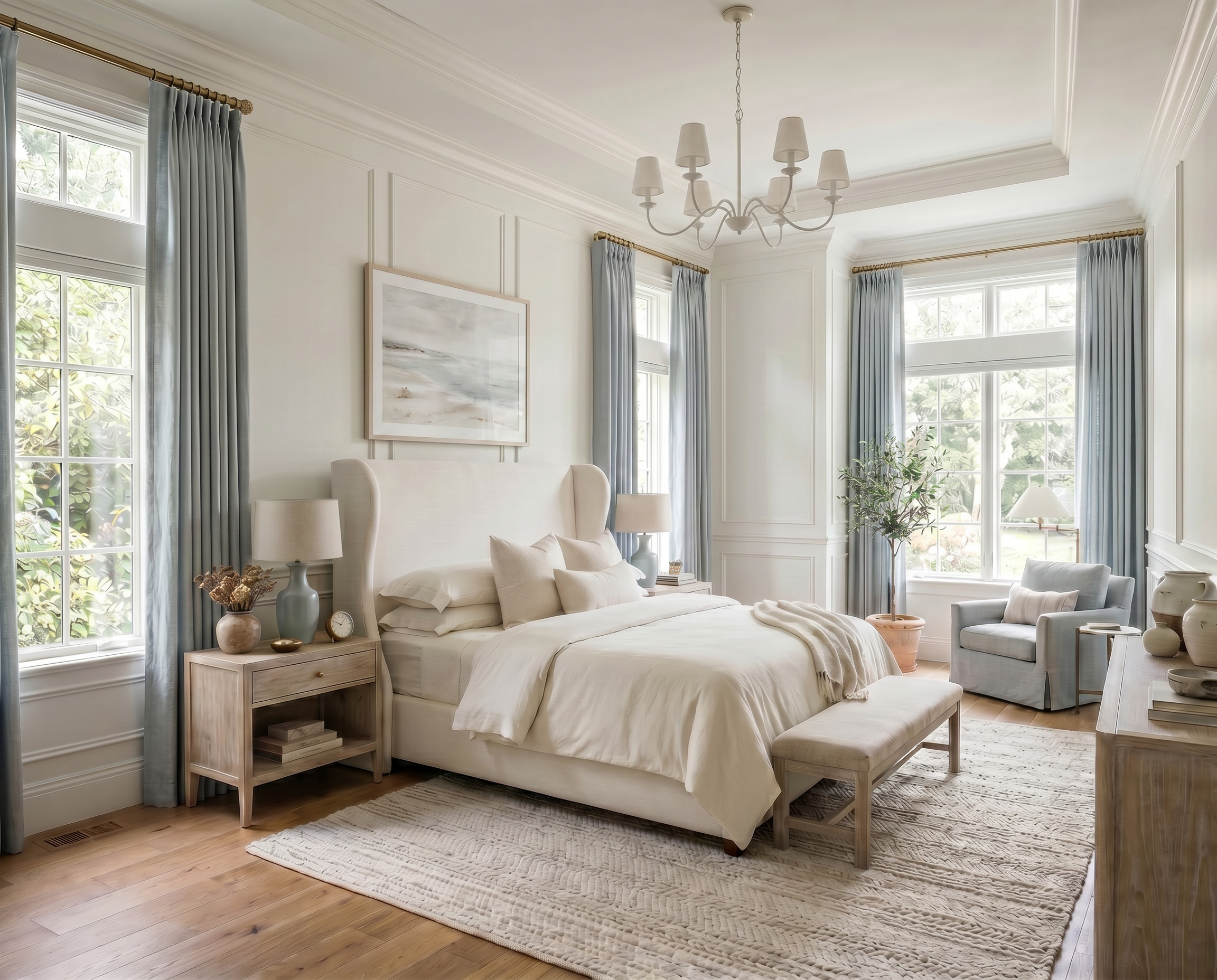 Soft Blue and White Bedroom with Timeless Classic Style