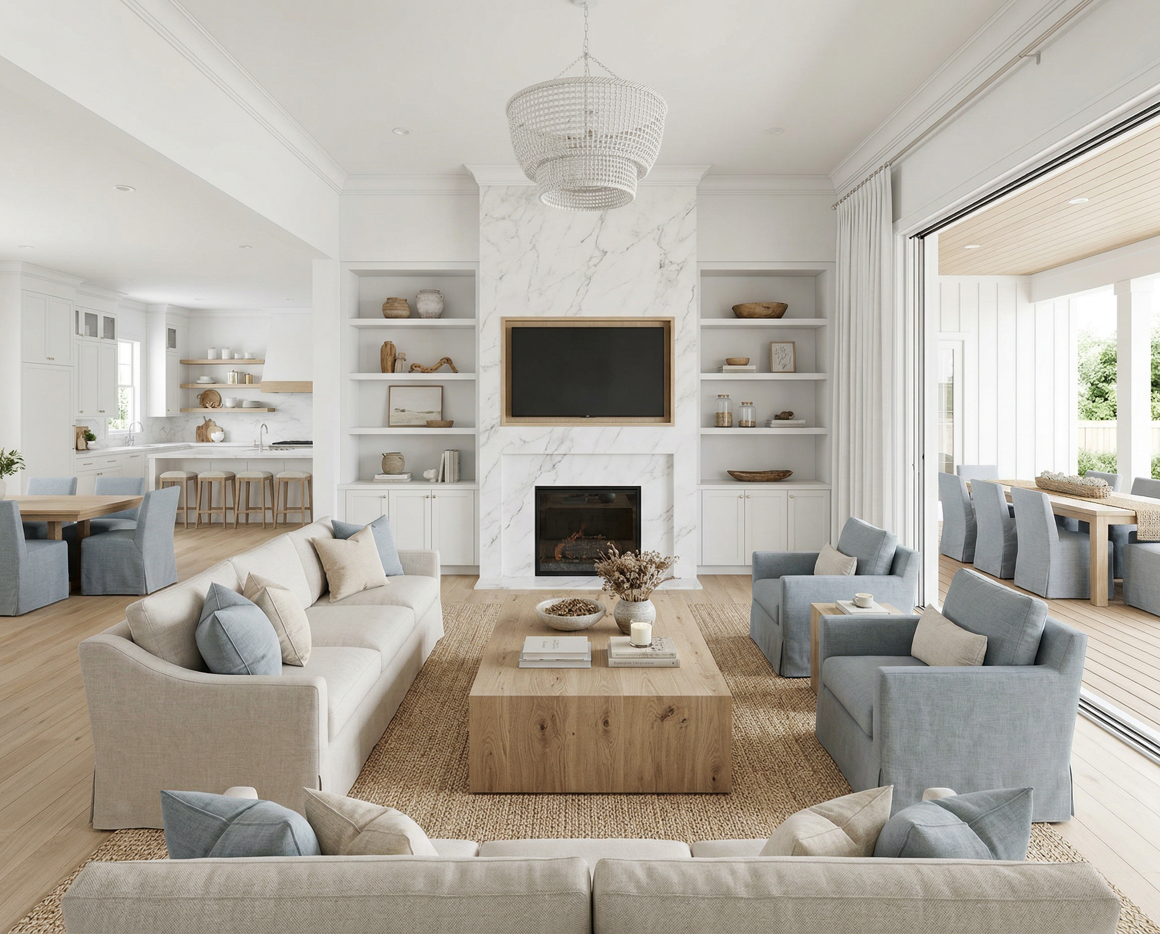 Classic Coastal Living Room with Marble Fireplace | Shop the Look