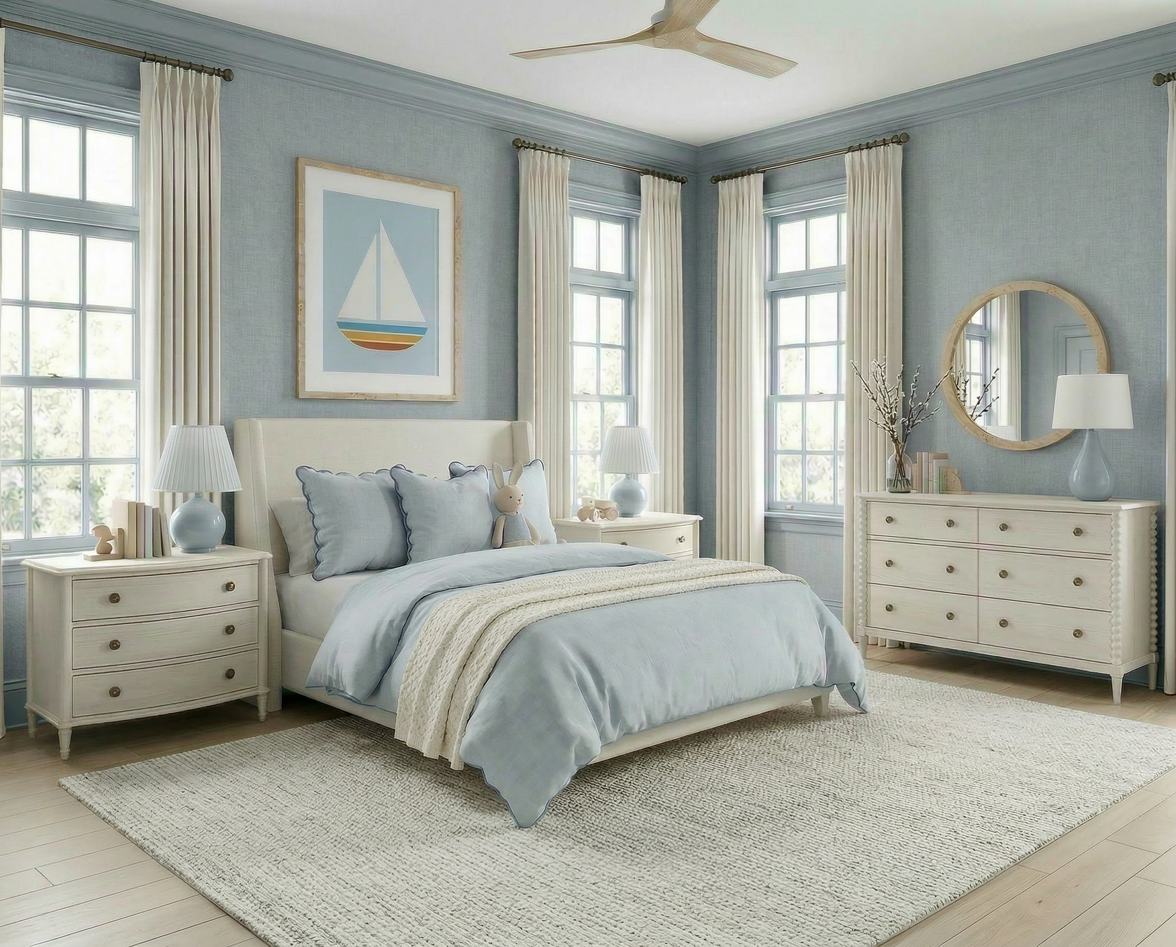 Classic Blue Boys Bedroom with White Furniture | Shop the Look