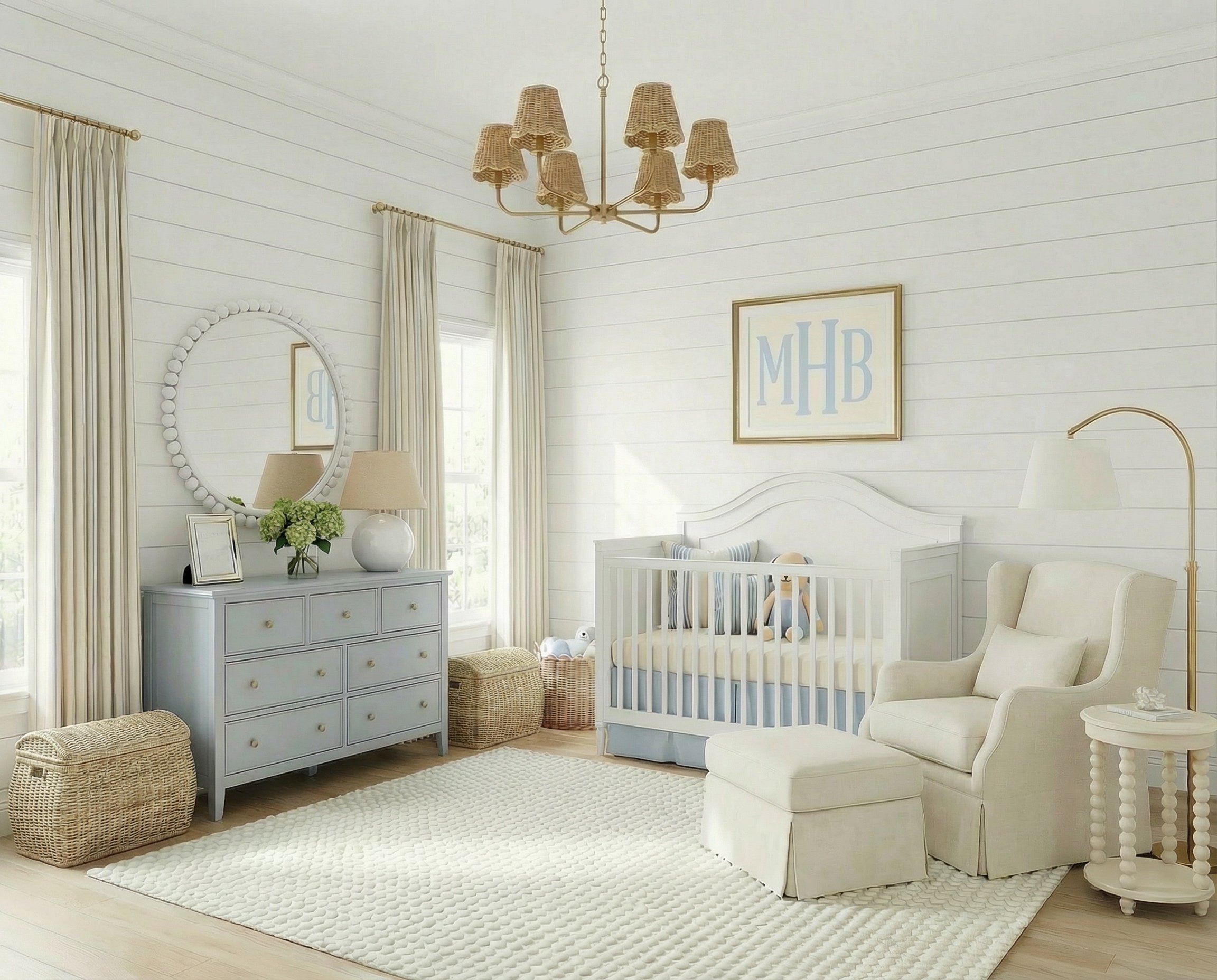 Classic Blue &amp; White Boy Nursery with Soft Coastal Details | Shop the Look