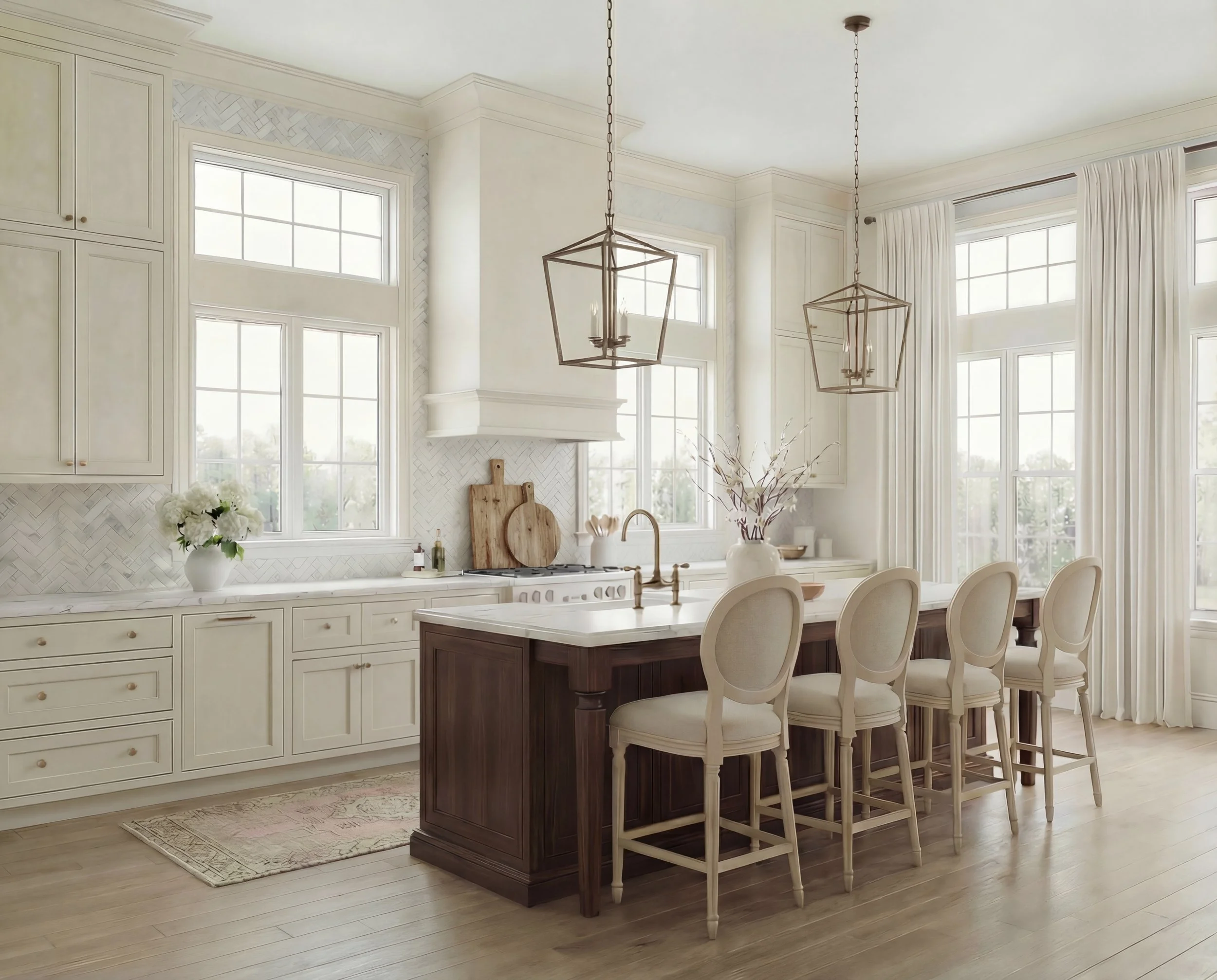Bright &amp; Airy White Kitchen with Walnut Island &amp; Timeless Brass Accents | Shop the Look