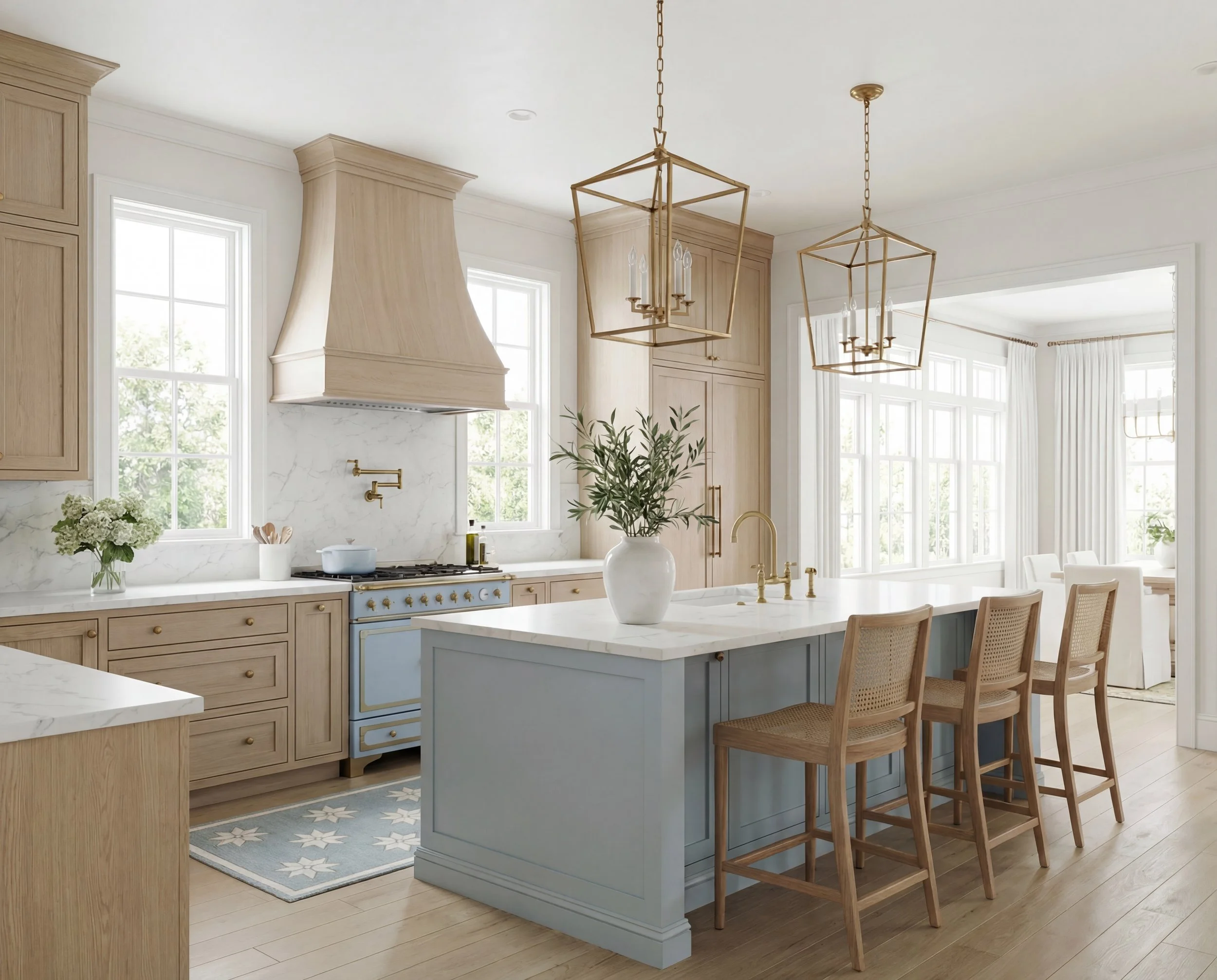 Light White Oak Kitchen with Soft Blue Island | Shop the Look