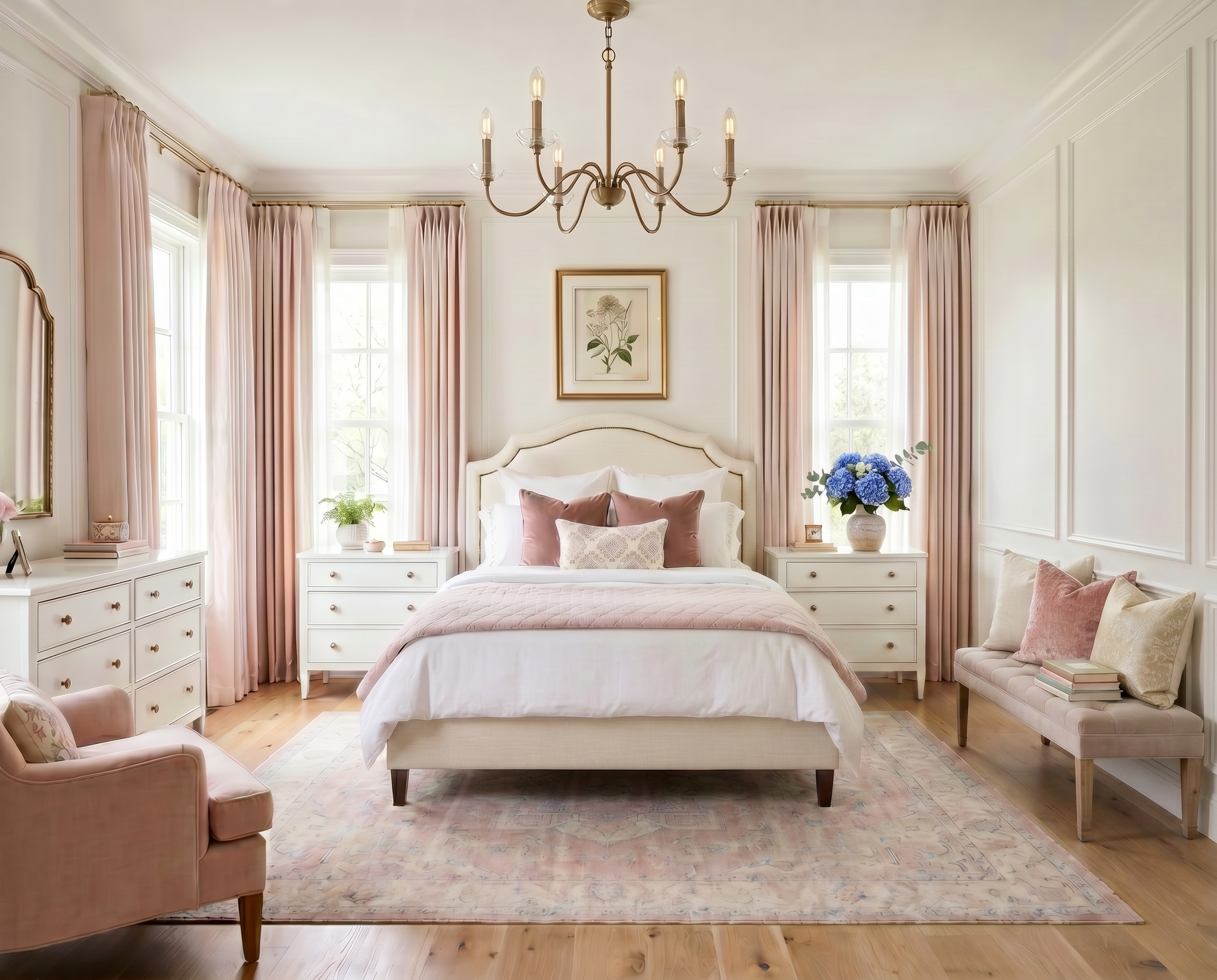 Pink Bedroom with an Arched Headboard