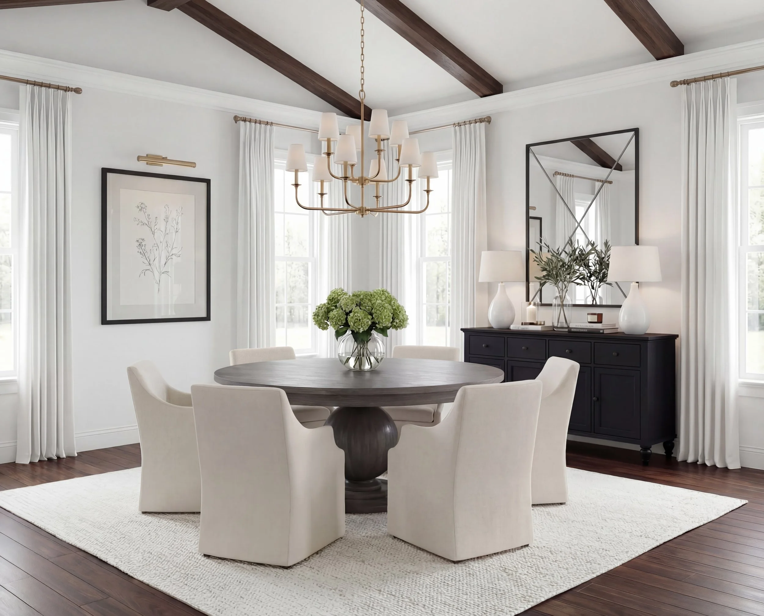Dining Room with Dark Wood Beams
