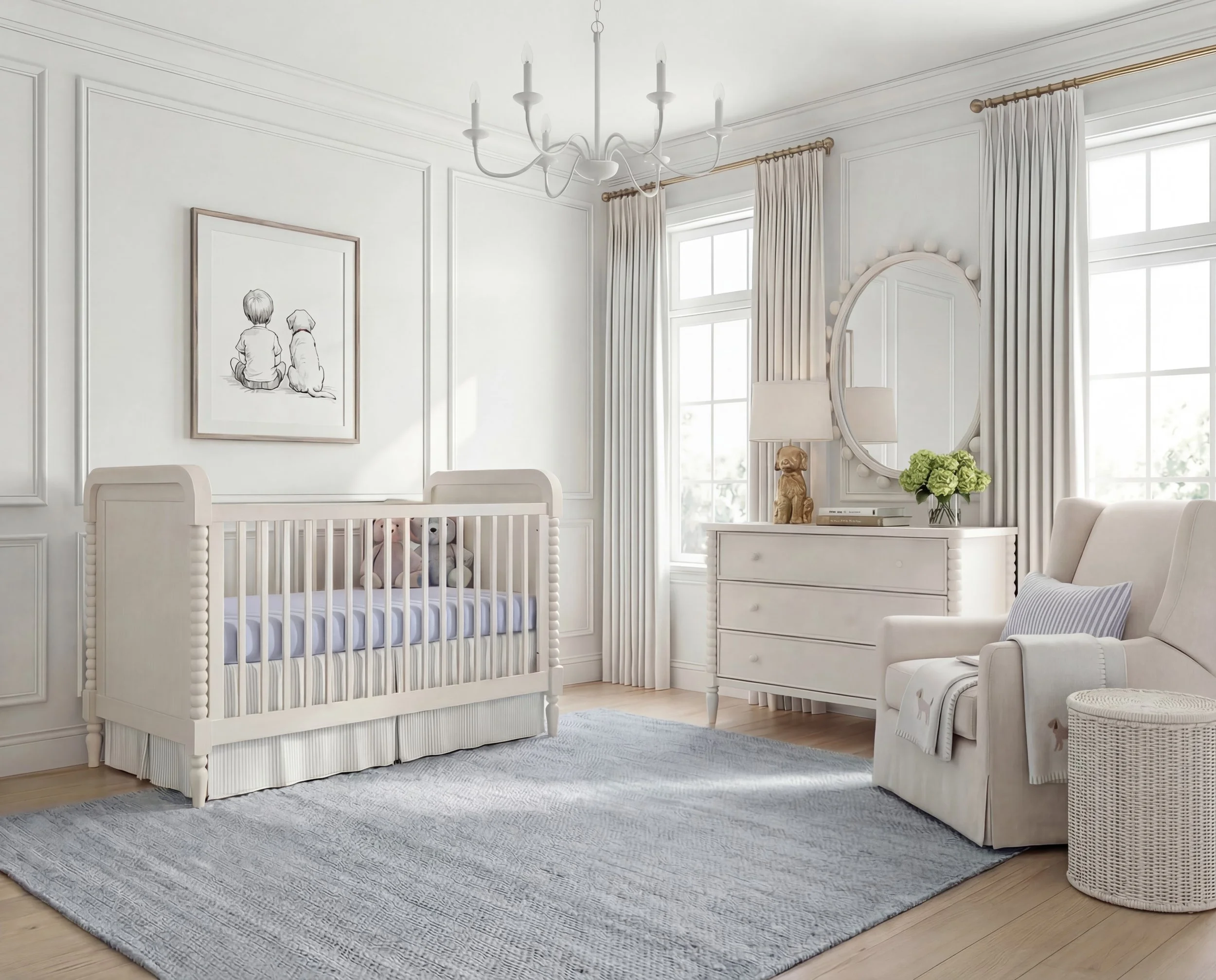 Blue and White Nursery with Panel Molding