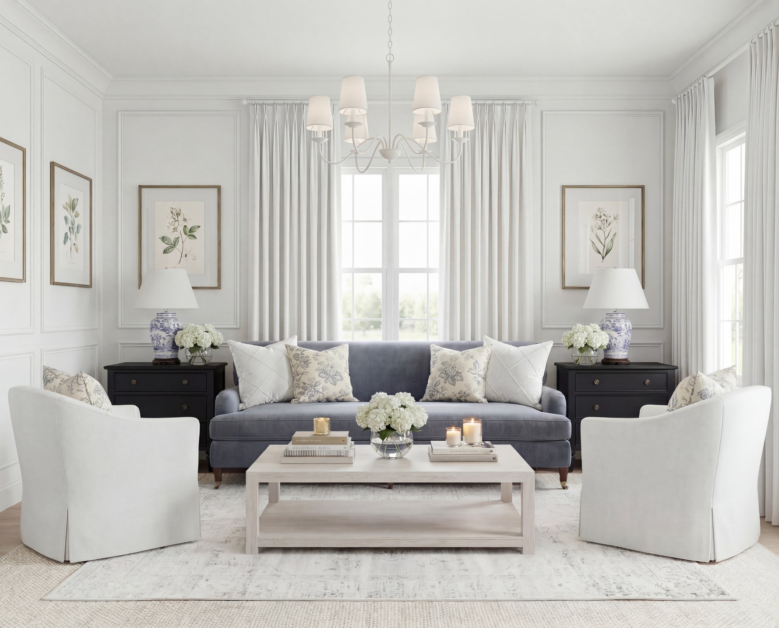 Sitting Room with a Stunning Blue Velvet Sofa 