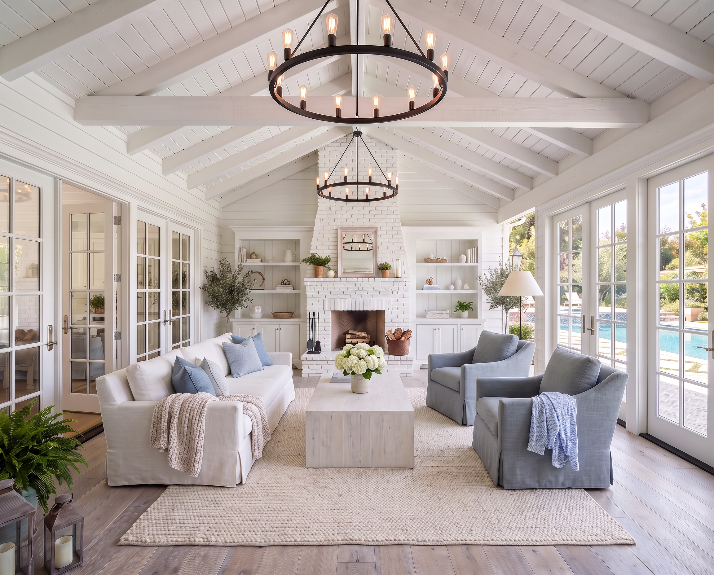 Guest House with Iron Ring Chandeliers