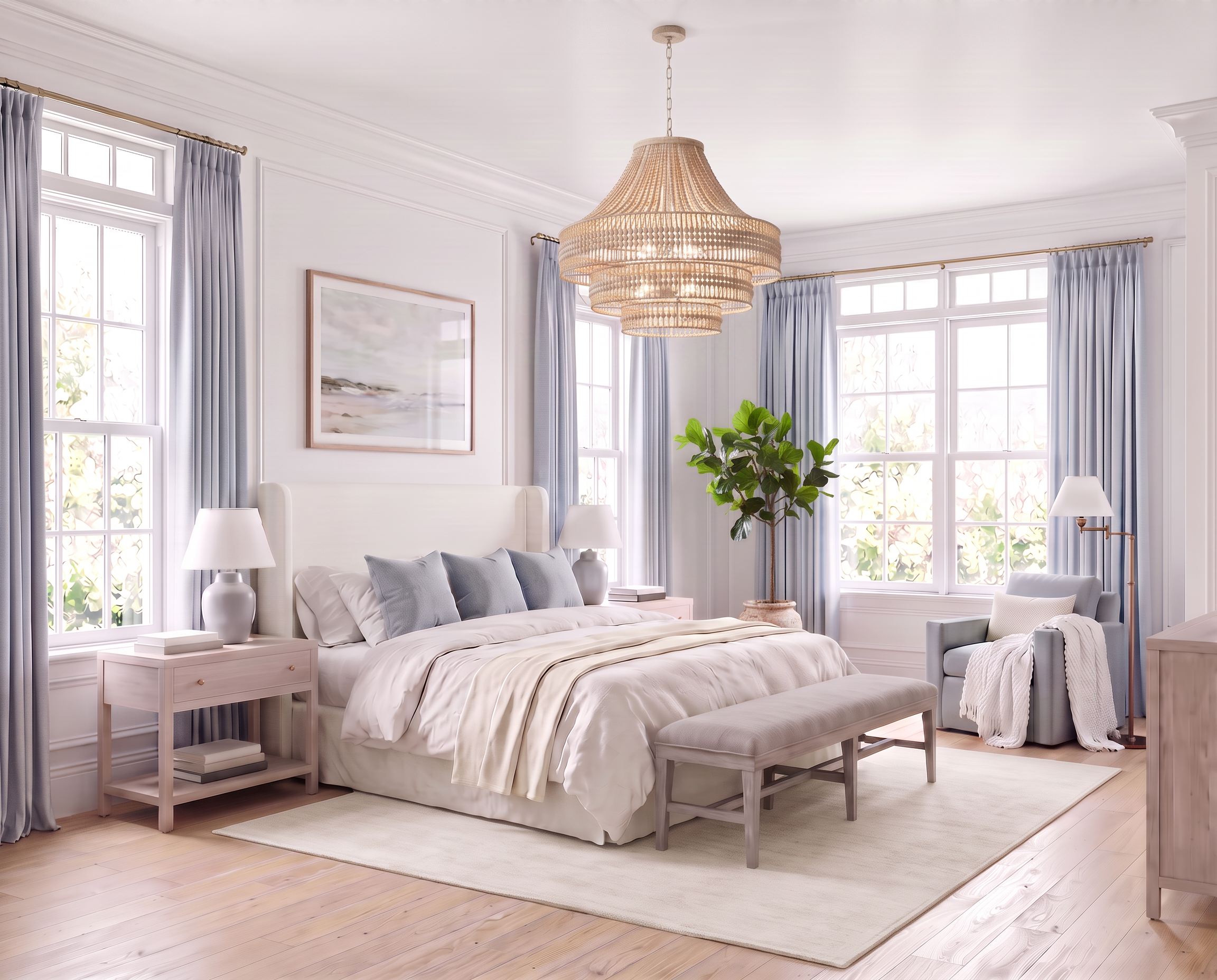 Blue and White Bedroom with Picture Frame Moulding