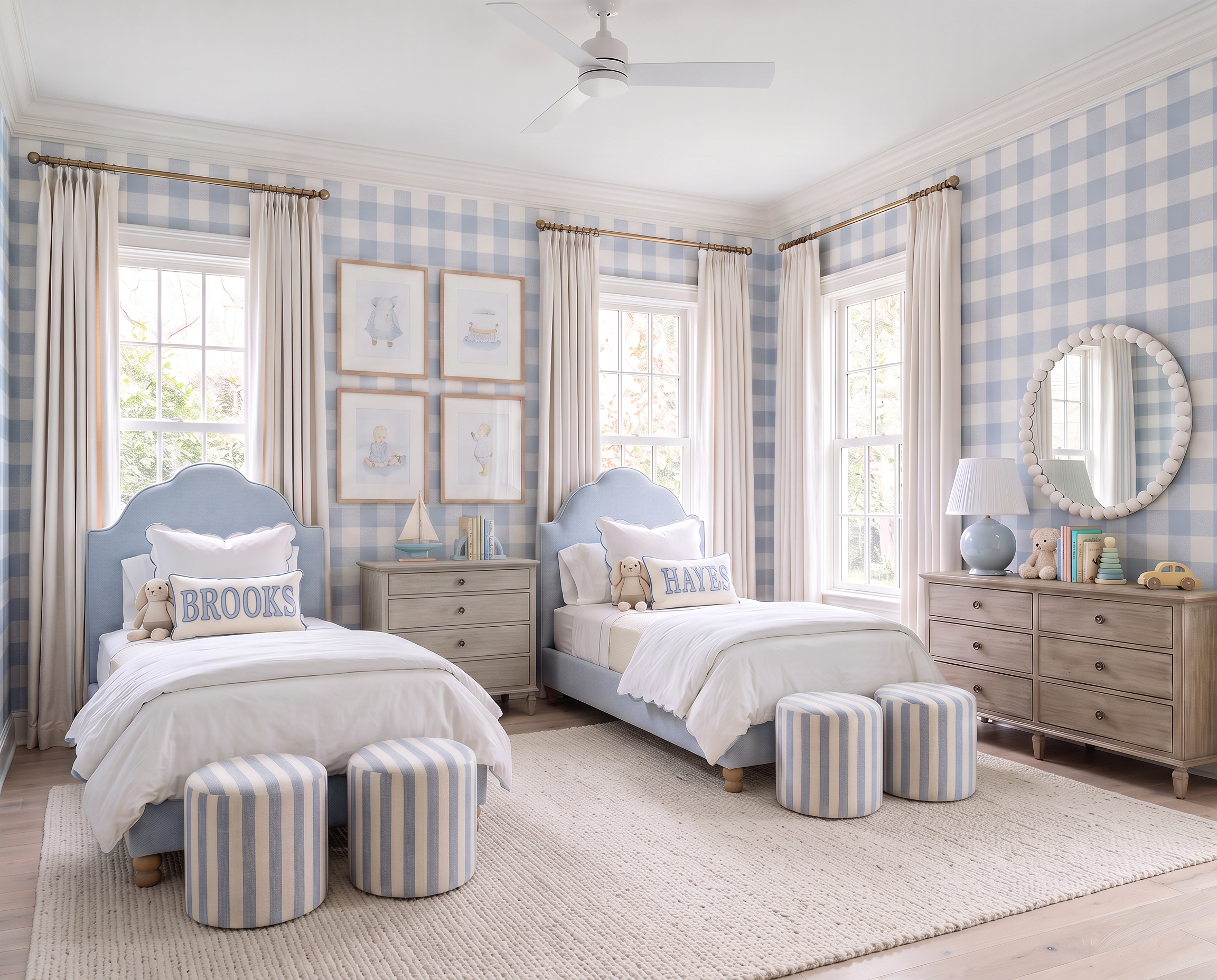 Blue Plaid Twin Boys Bedroom