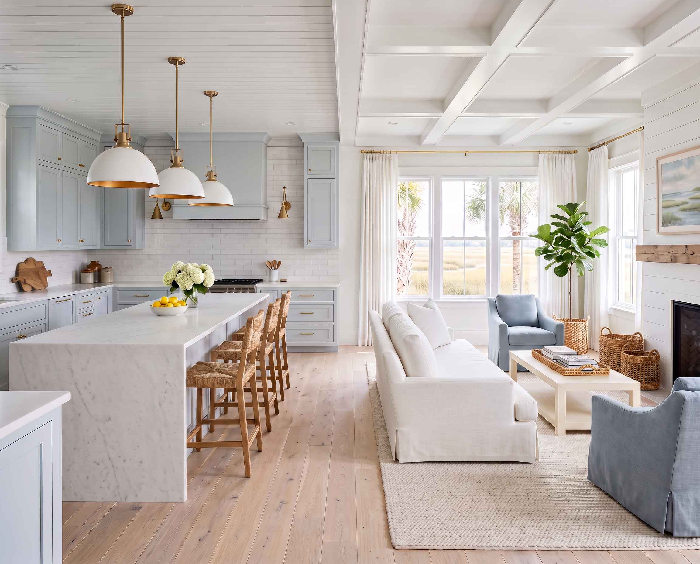 Blue Kitchen with a Beadboard Ceiling