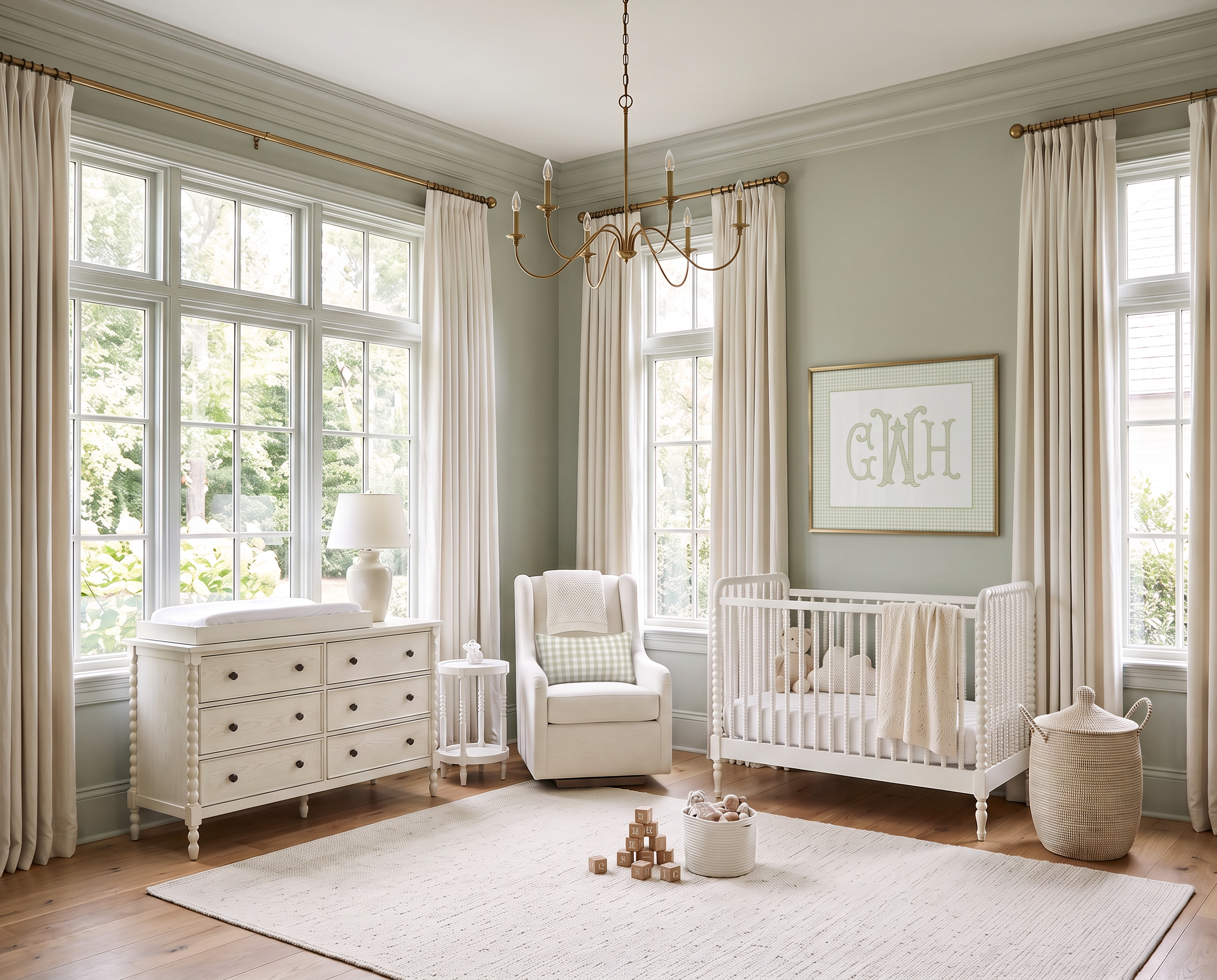 Soft Sage Green Nursery with Timeless Traditional Style