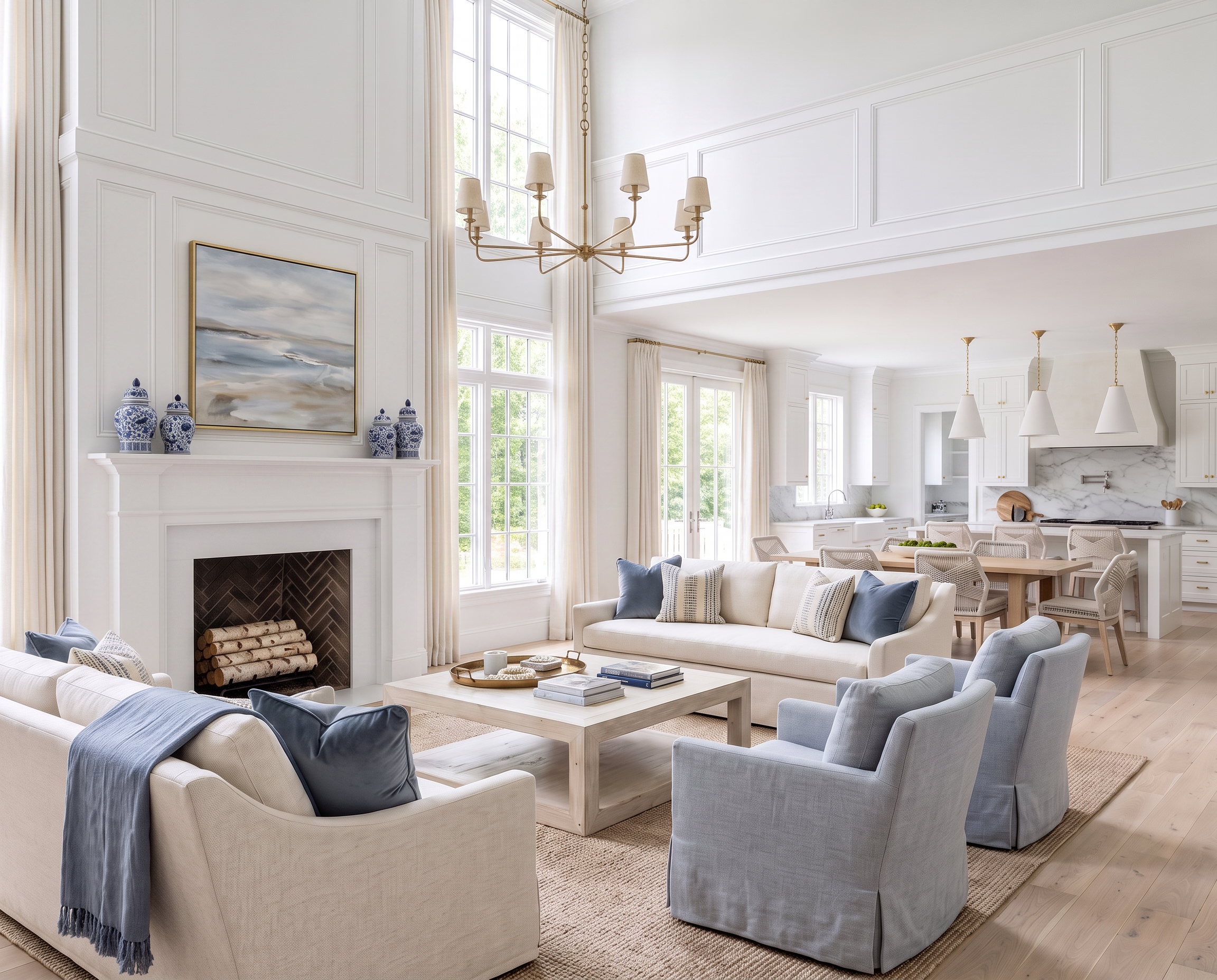 Living Room with Blue and White Ginger Jars