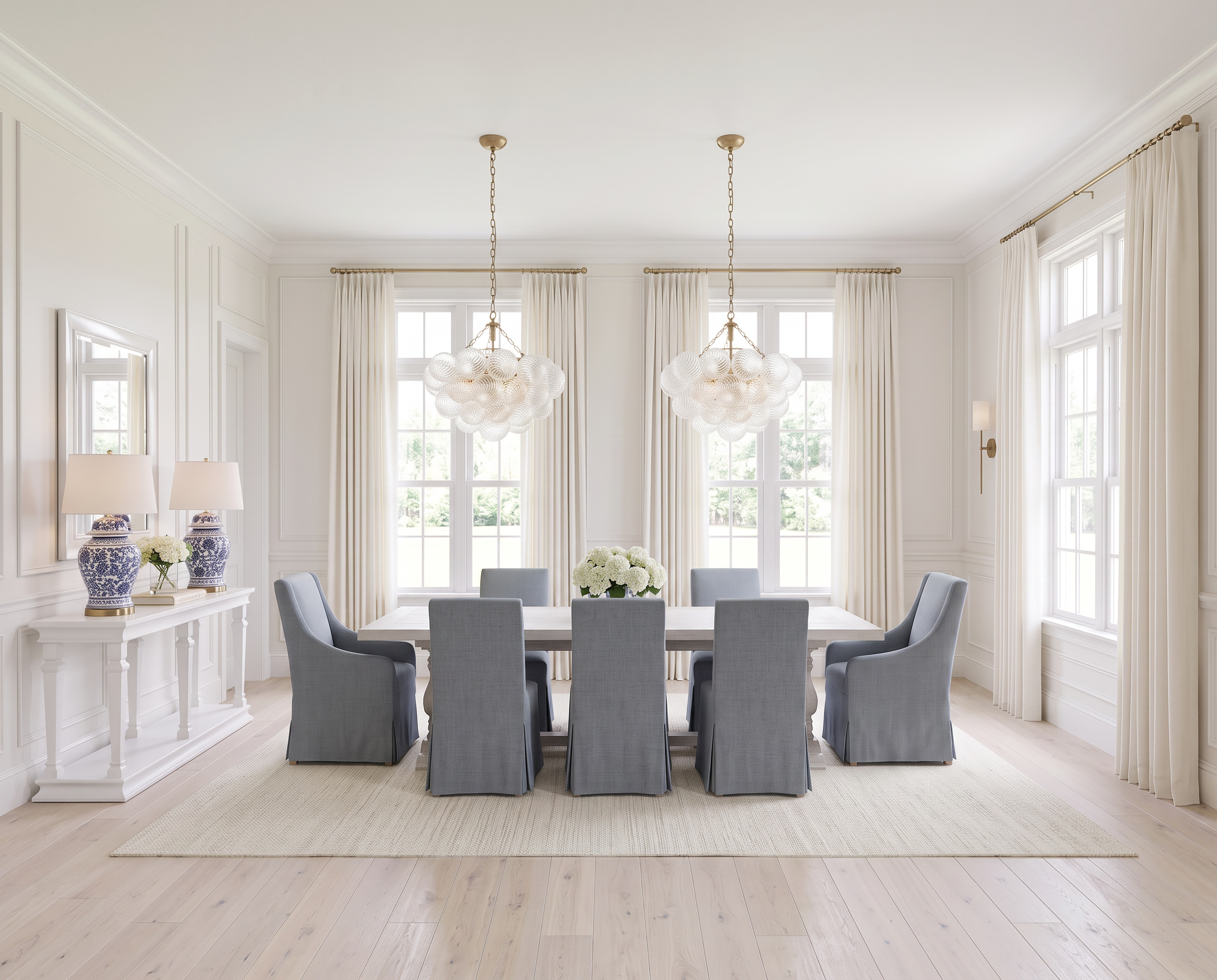 Formal Dining Room with Bubble Glass Chandeliers