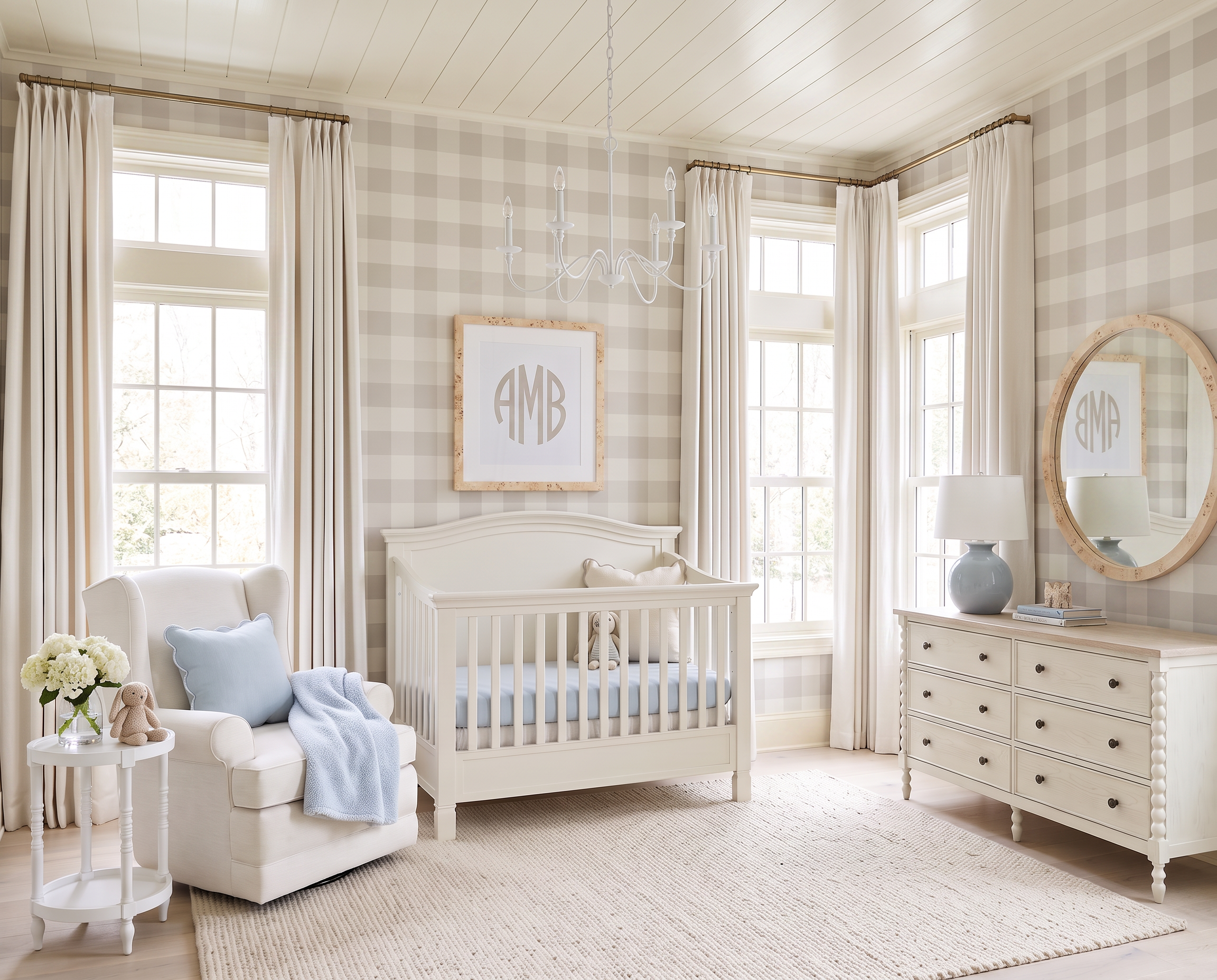 Neutral Nursery with Buffalo Check Wallpaper