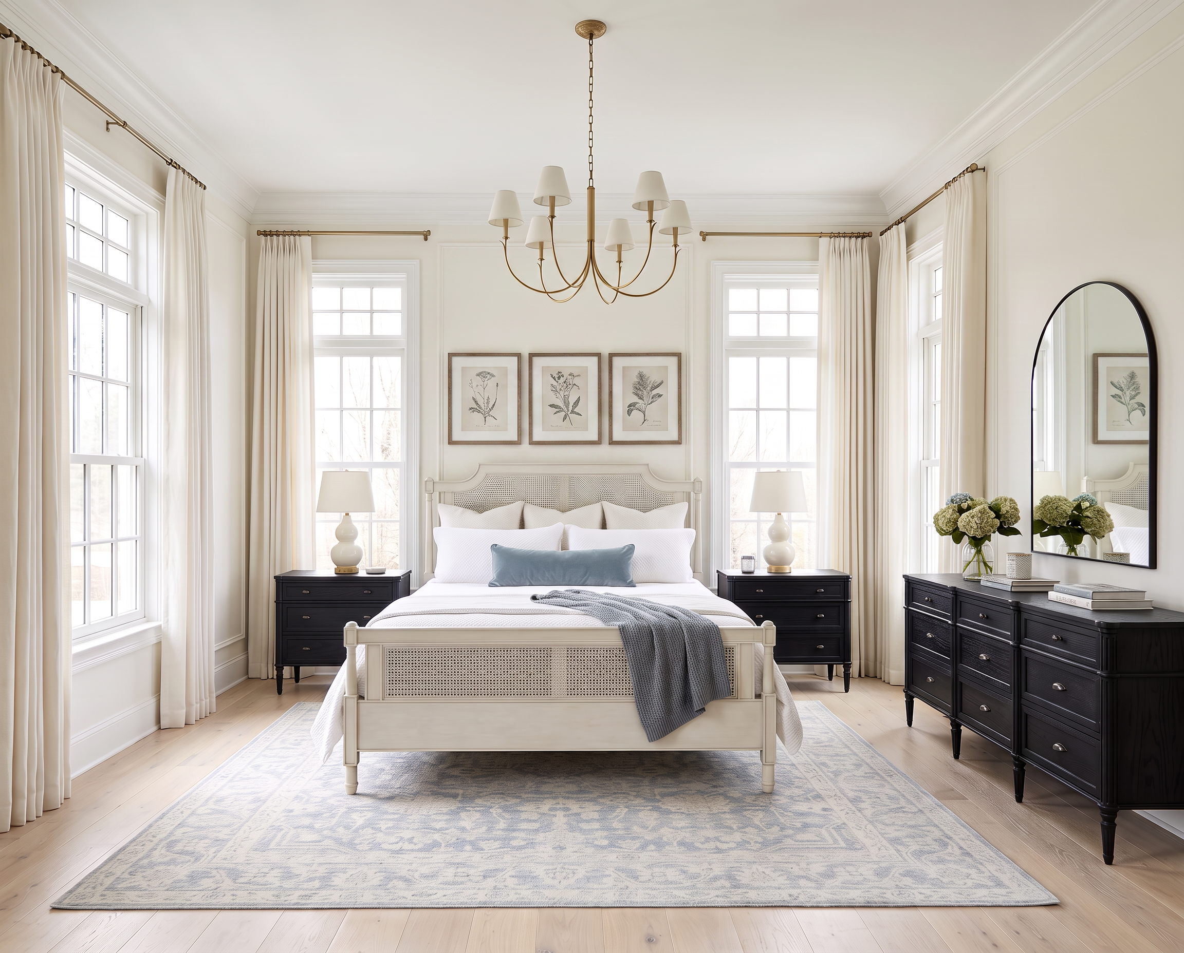 Classic White Bedroom with Black Nightstands | Shop the Look