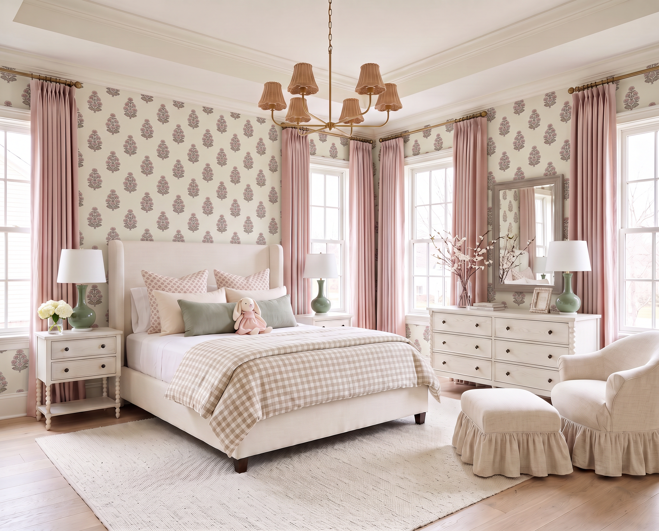 Grandmillennial Girls Bedroom with Floral Wallpaper