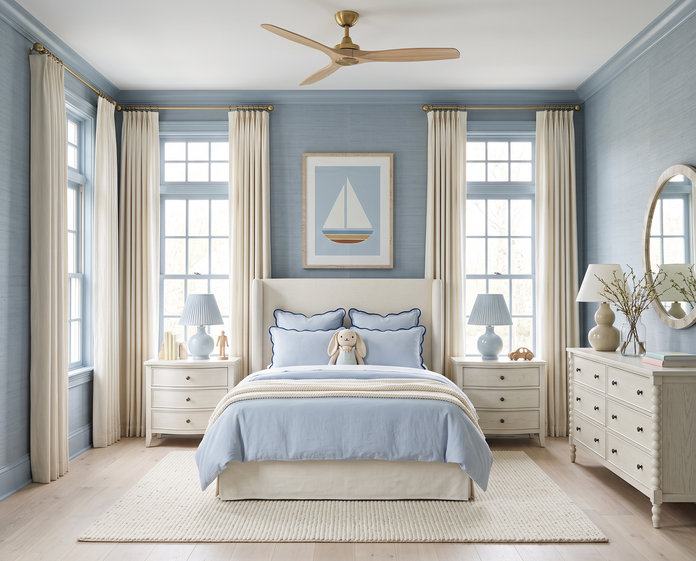 Coastal Boys Bedroom with Sailboat Art