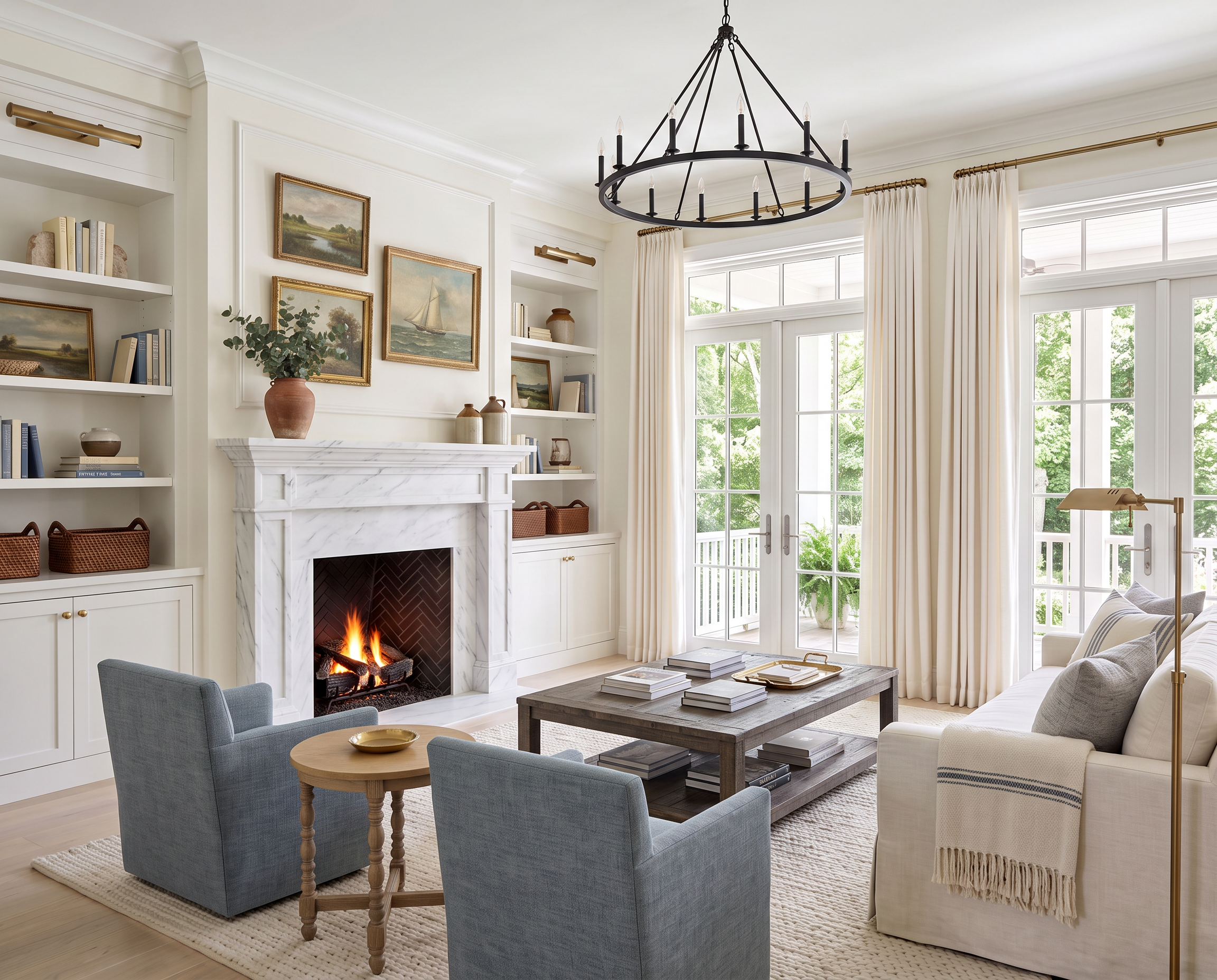 Cottage Living Room with Mixed Wood Tones
