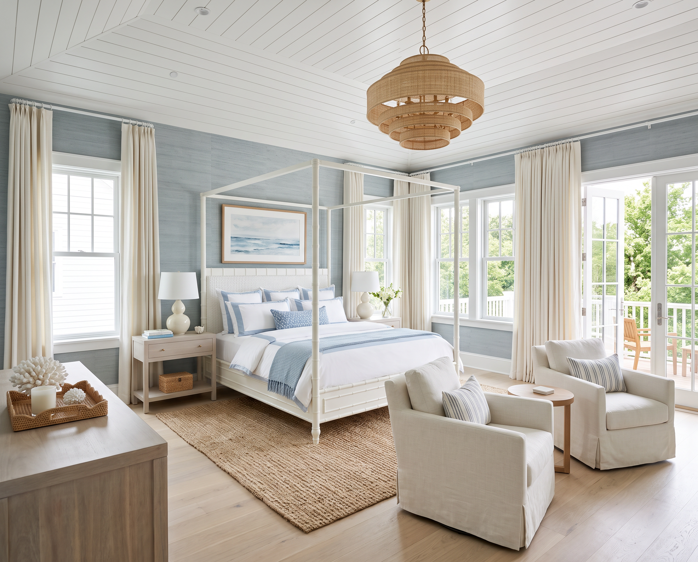 Primary Bedroom with a White Canopy Bed