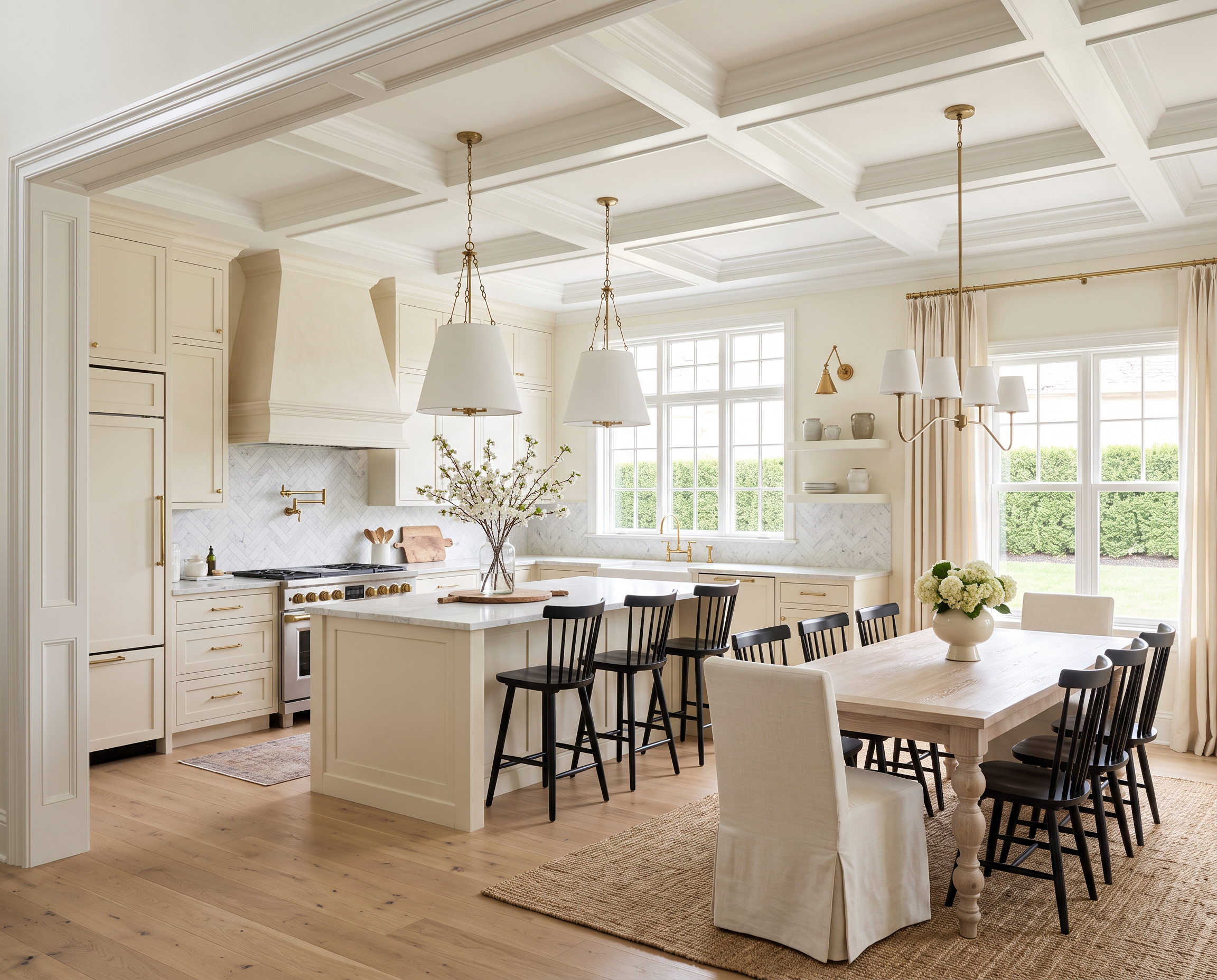 White Kitchen with Black Windsor Chairs