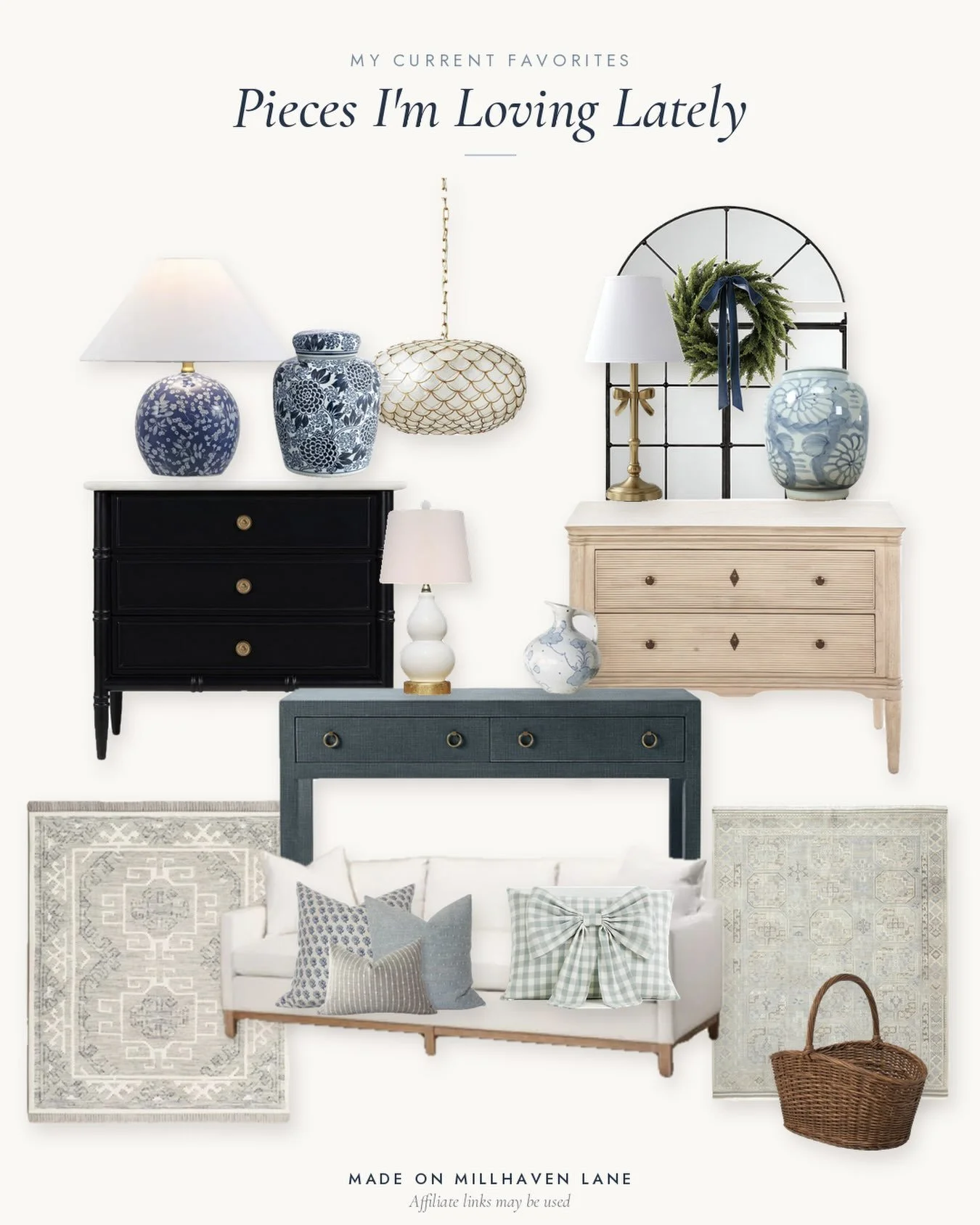 A few things I can&rsquo;t stop adding to my imaginary shopping cart lately. 🤍 Blue and white everything, classic furniture, pretty lamps, and a few little details that make a room feel collected over time. Which piece is your favorite?

Comment FAV
