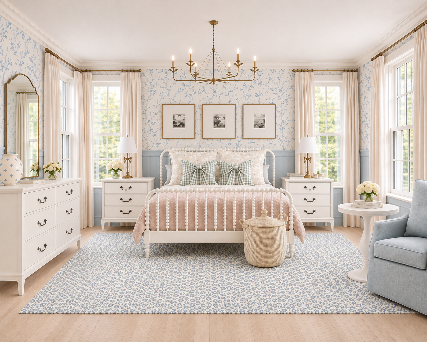 A Soft Blue &amp; Gingham Girls Bedroom | Shop the Look