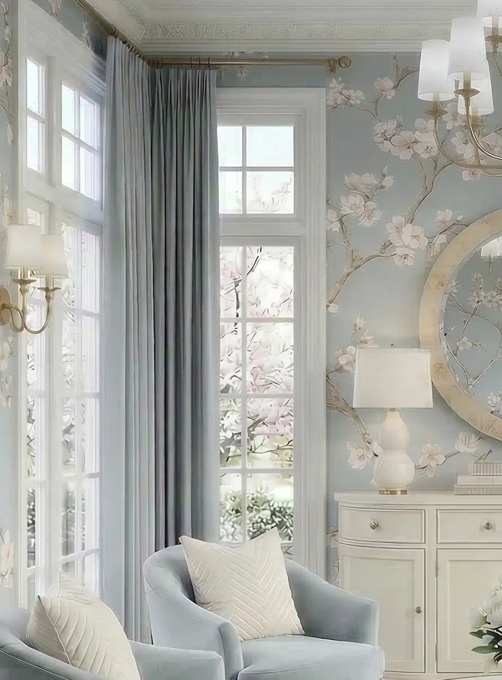 How to Recreate This Blue Floral Living Room (Elegant Traditional Style ...