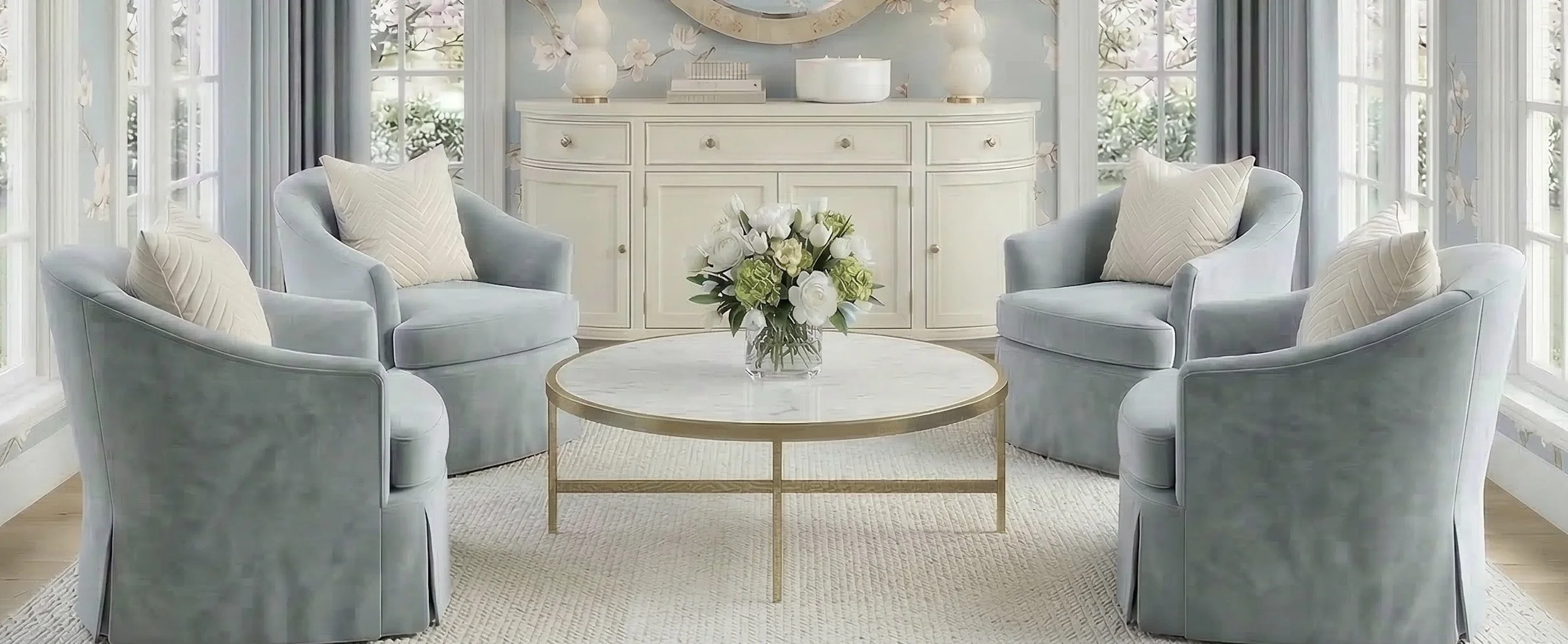 How to Recreate This Blue Floral Living Room (Elegant Traditional Style ...