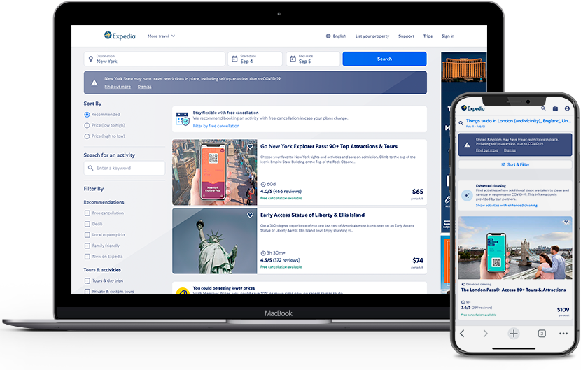 activities experience before the search optimization on laptop and mobile devices