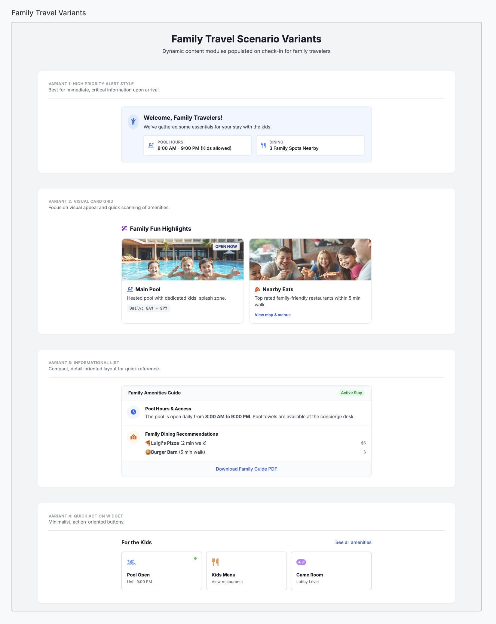 various regenerations of the dynamic section for the family traveler